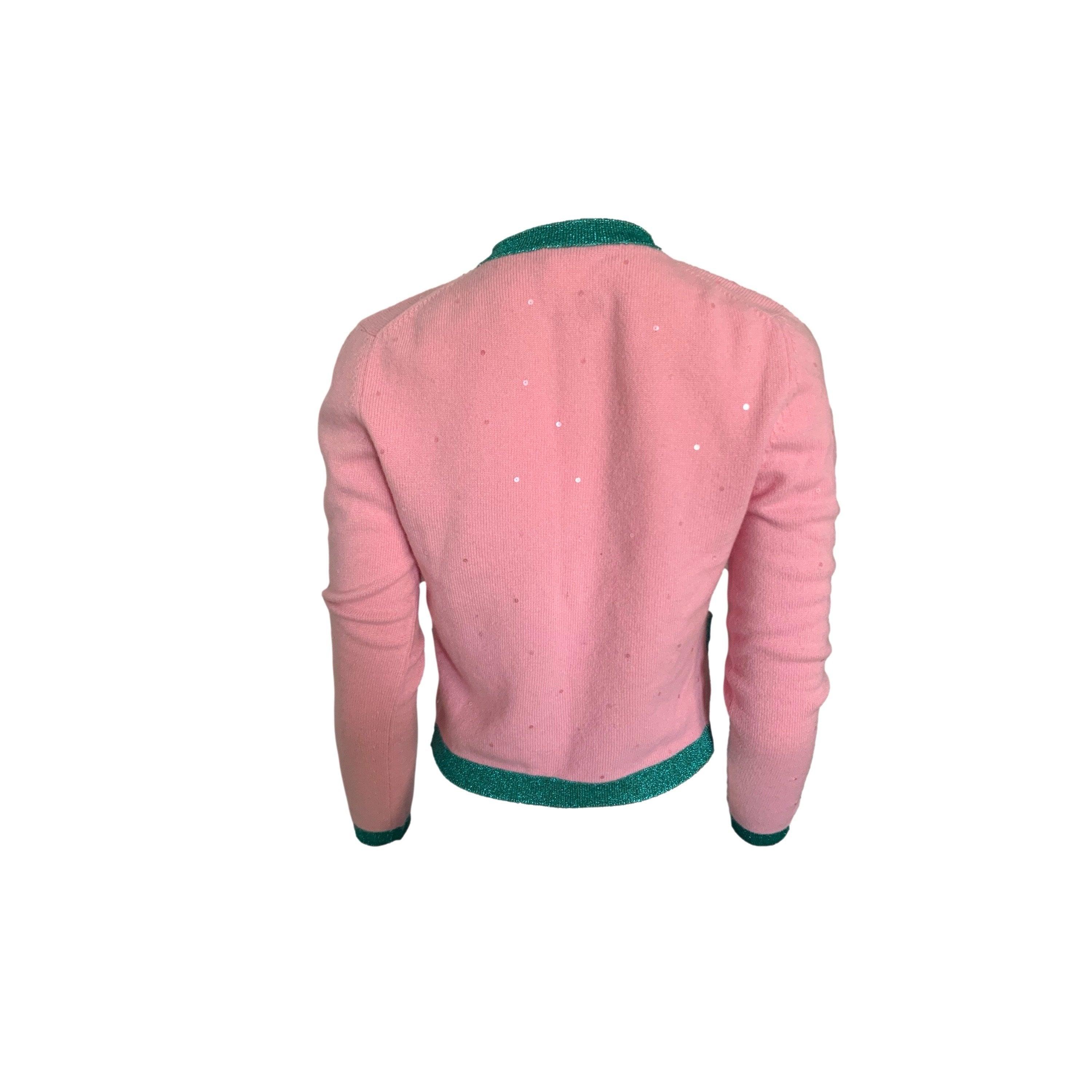 Chanel Pink Cropped Logo Button Cardigan - Image 3