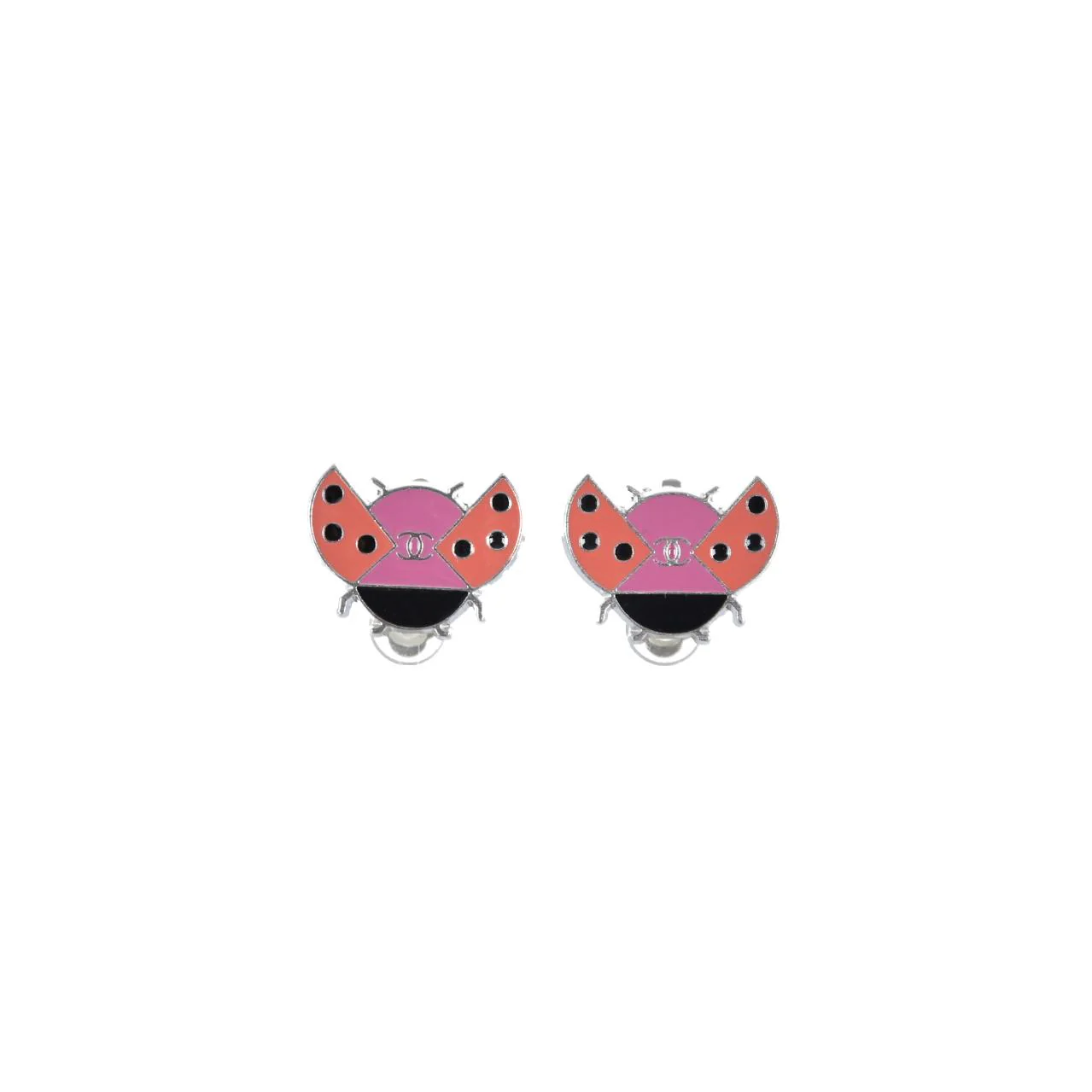 Chanel Pink Ladybug Logo Earrings
