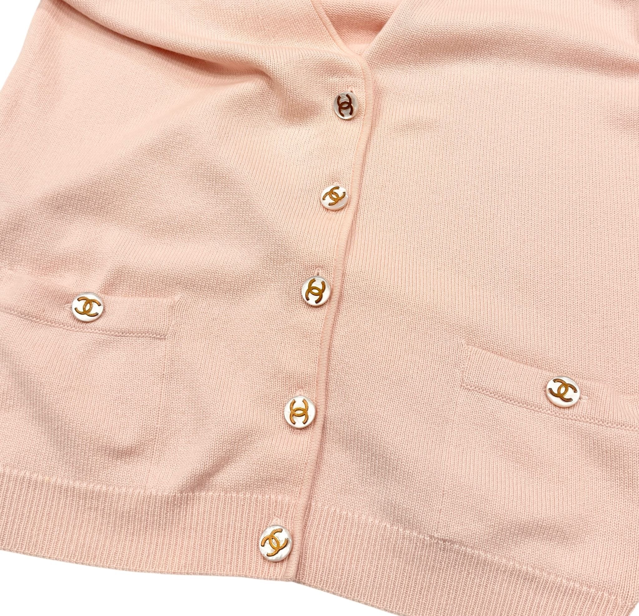 Chanel Pink Logo Button Cardigan - Image 3
