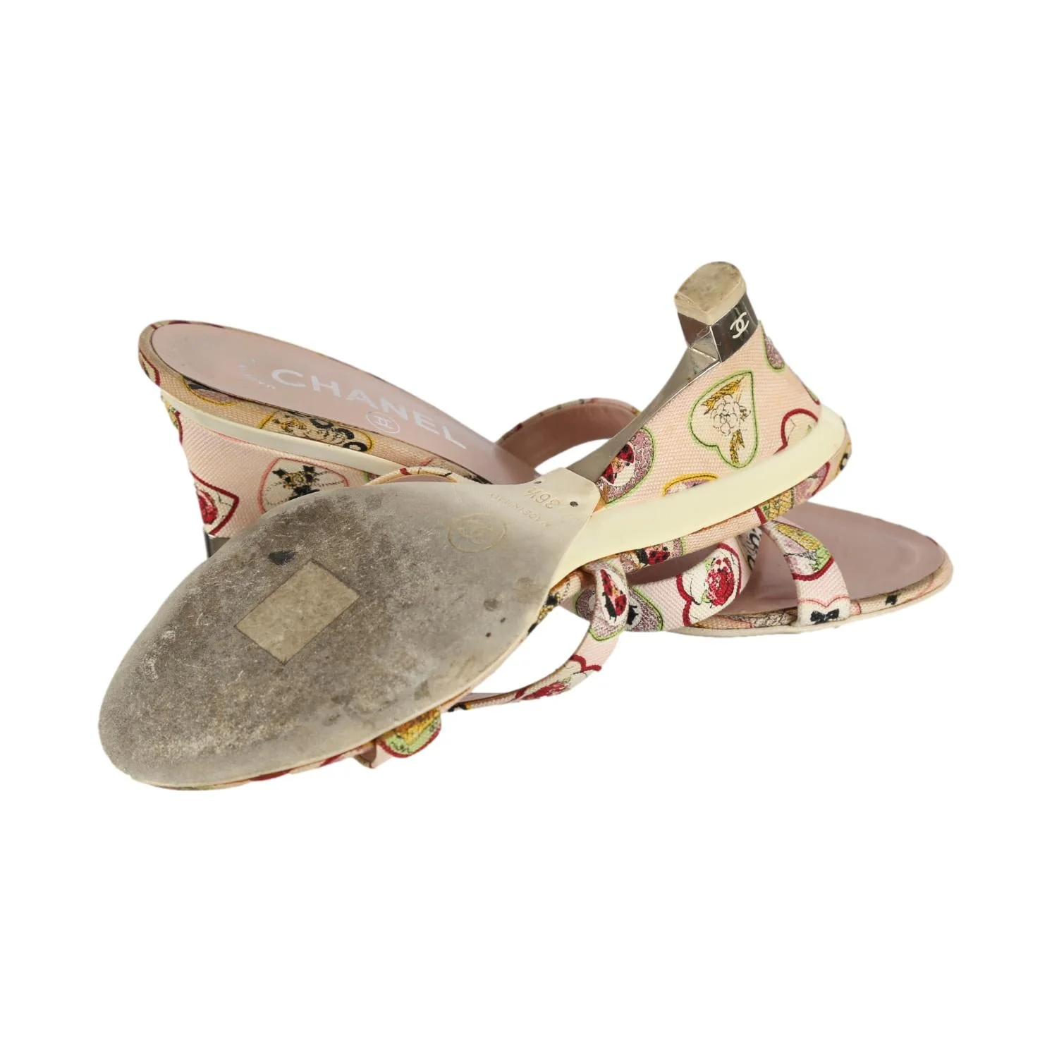 Chanel Pink Logo Print Heels - Image 3