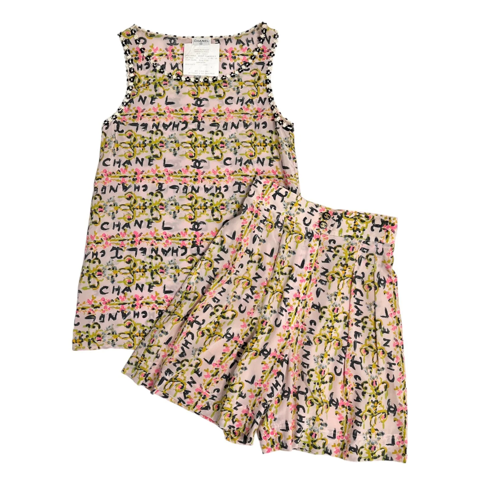 Chanel Pink Logo Print Short Set
