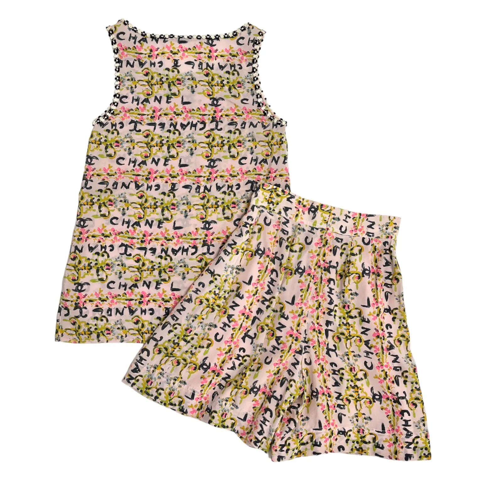 Chanel Pink Logo Print Short Set - Image 2