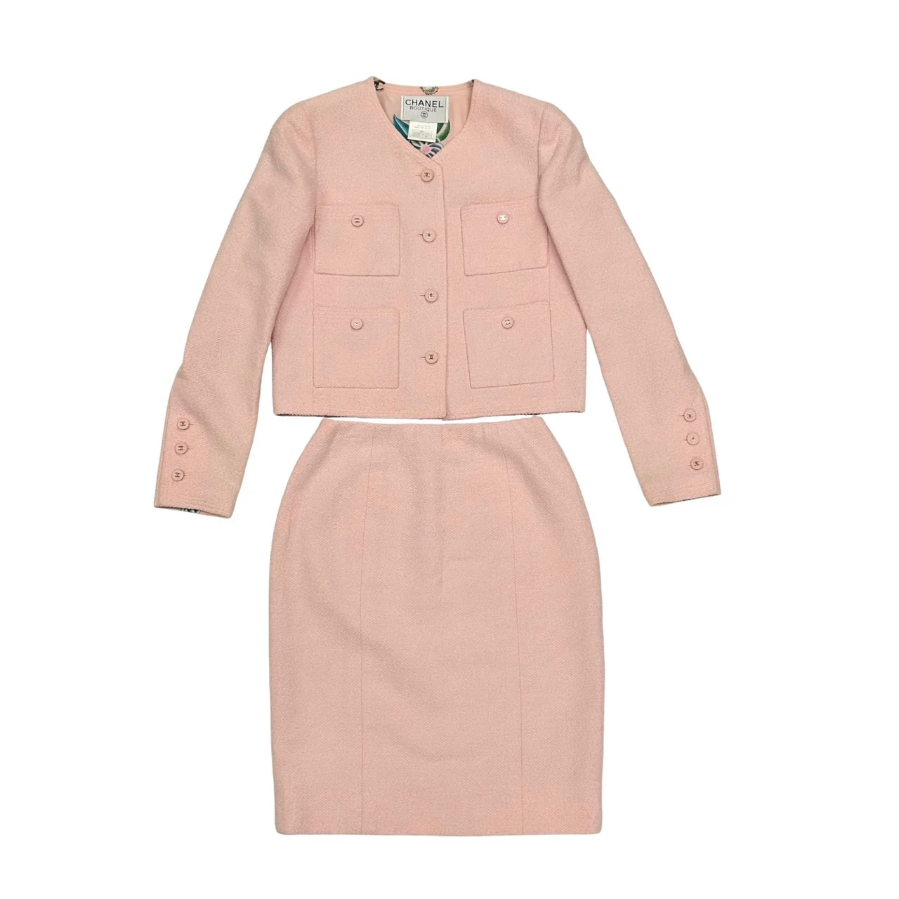 Chanel Pink Logo Skirt Set