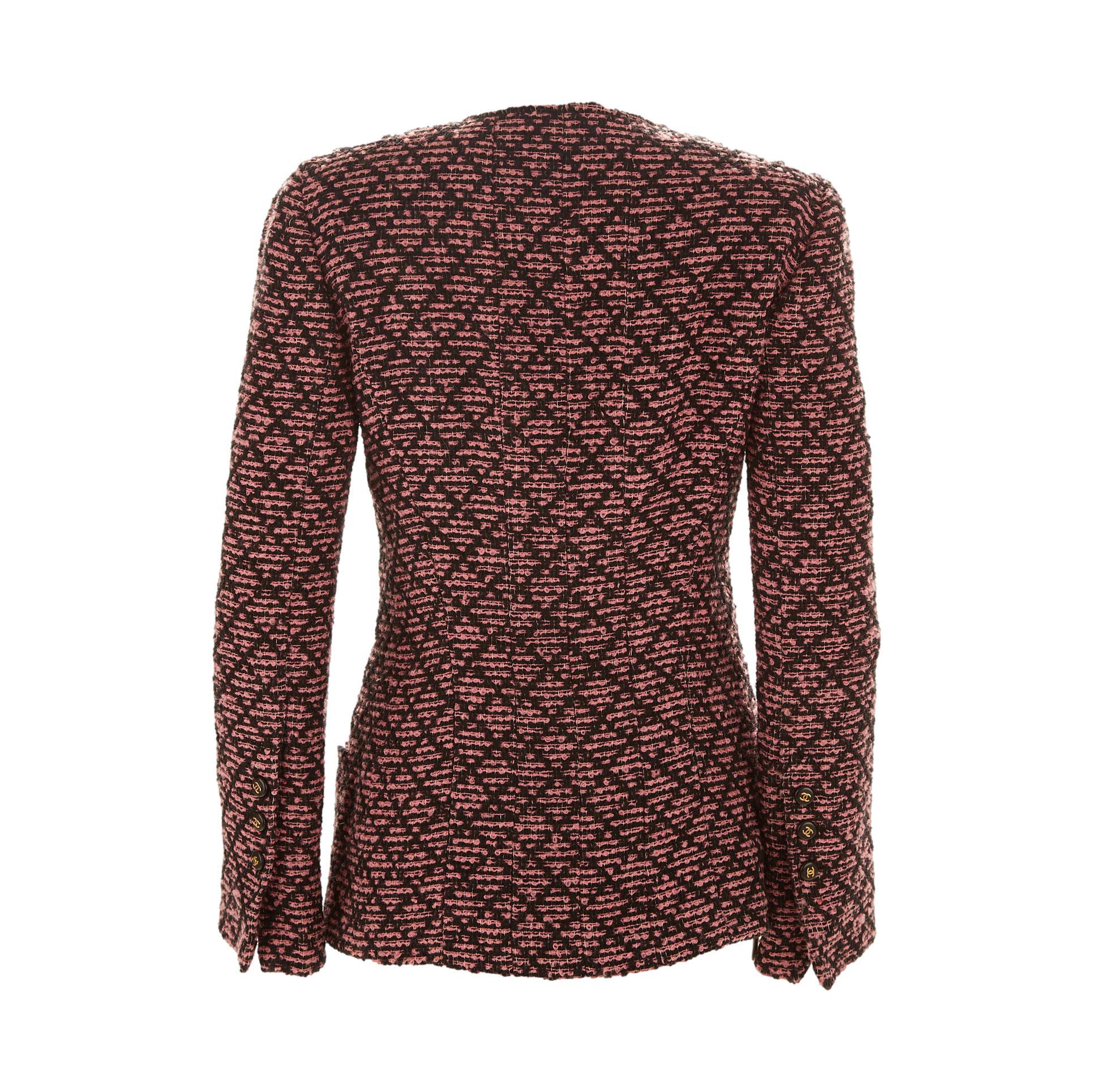 Chanel Pink Plaid Logo Button Blazer - Image 2