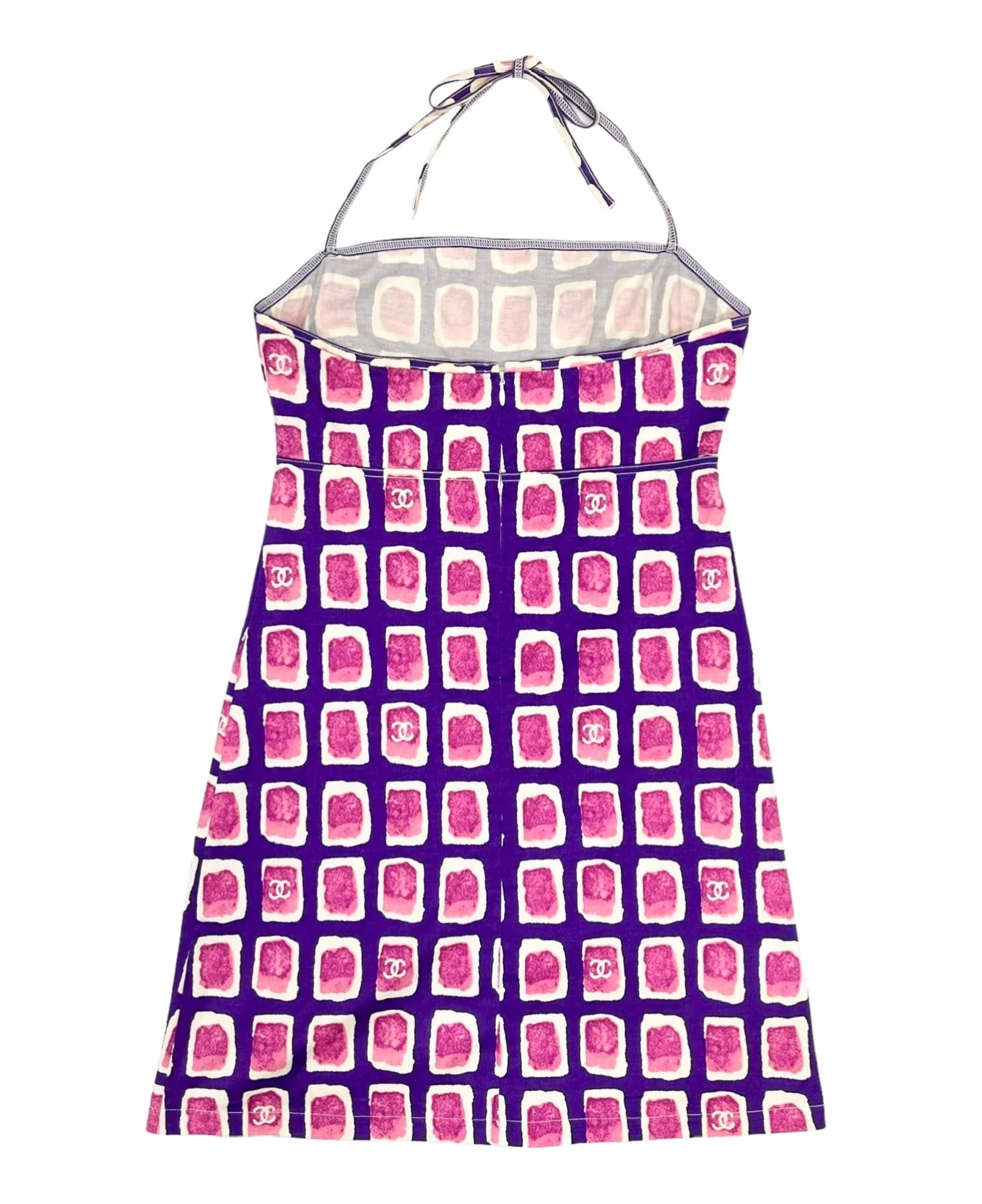 Chanel Pink + Purple Logo Halter Dress - Image 2