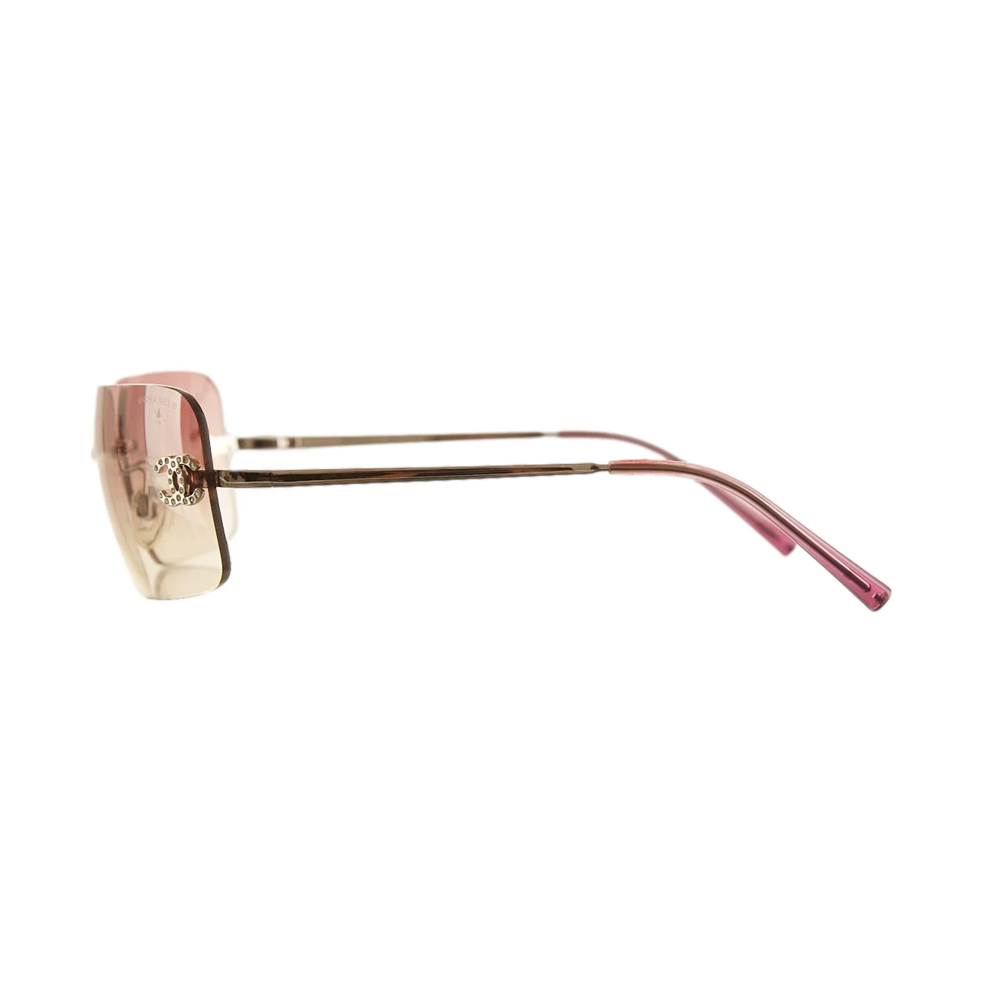Chanel Pink Rhinestone Logo Rimless Sunglasses - Image 3