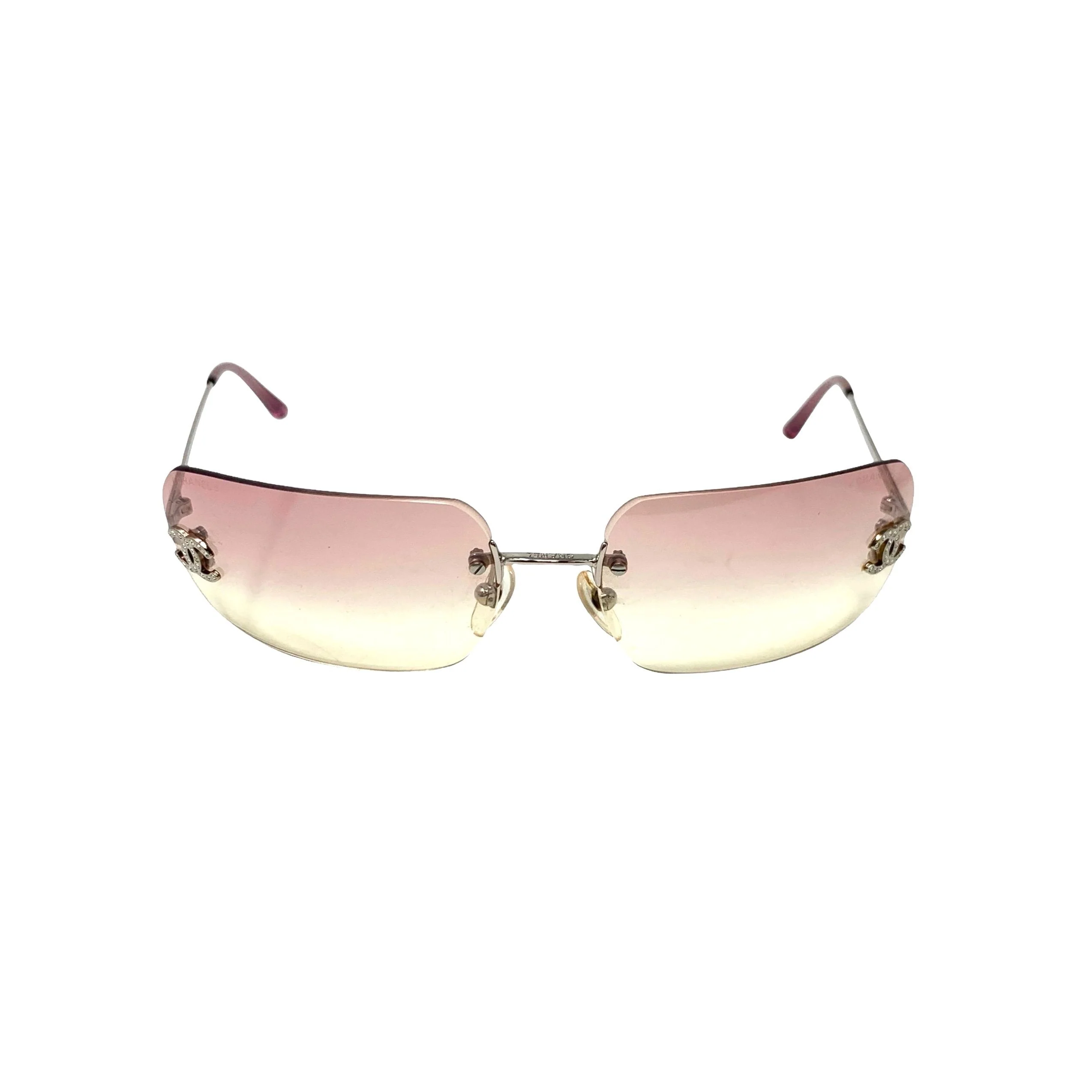 Chanel Pink Rhinestone Logo Sunglasses