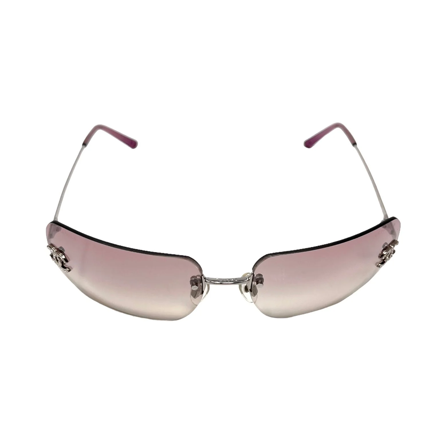 Chanel Pink Rhinestone Rimless Logo Sunglasses - Image 2
