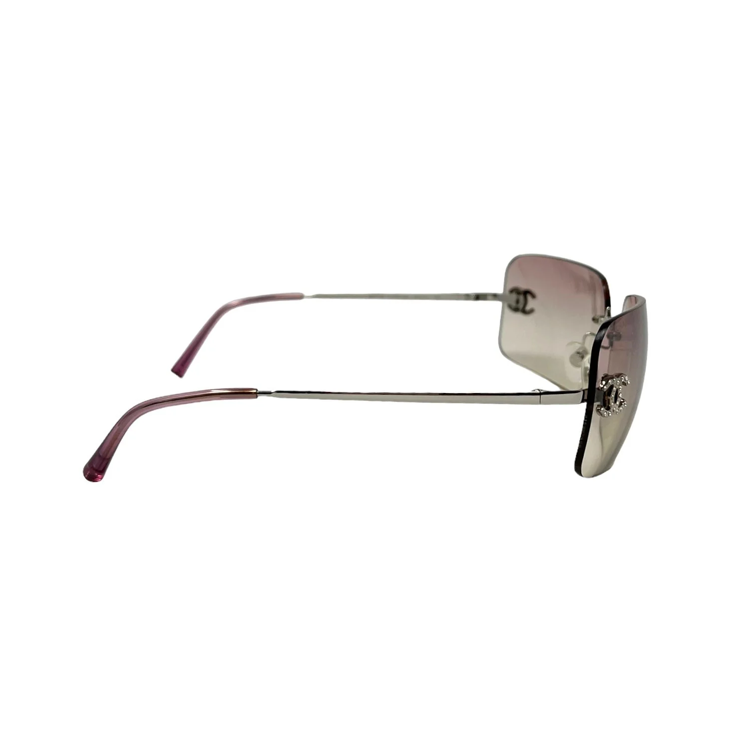 Chanel Pink Rhinestone Rimless Logo Sunglasses - Image 3