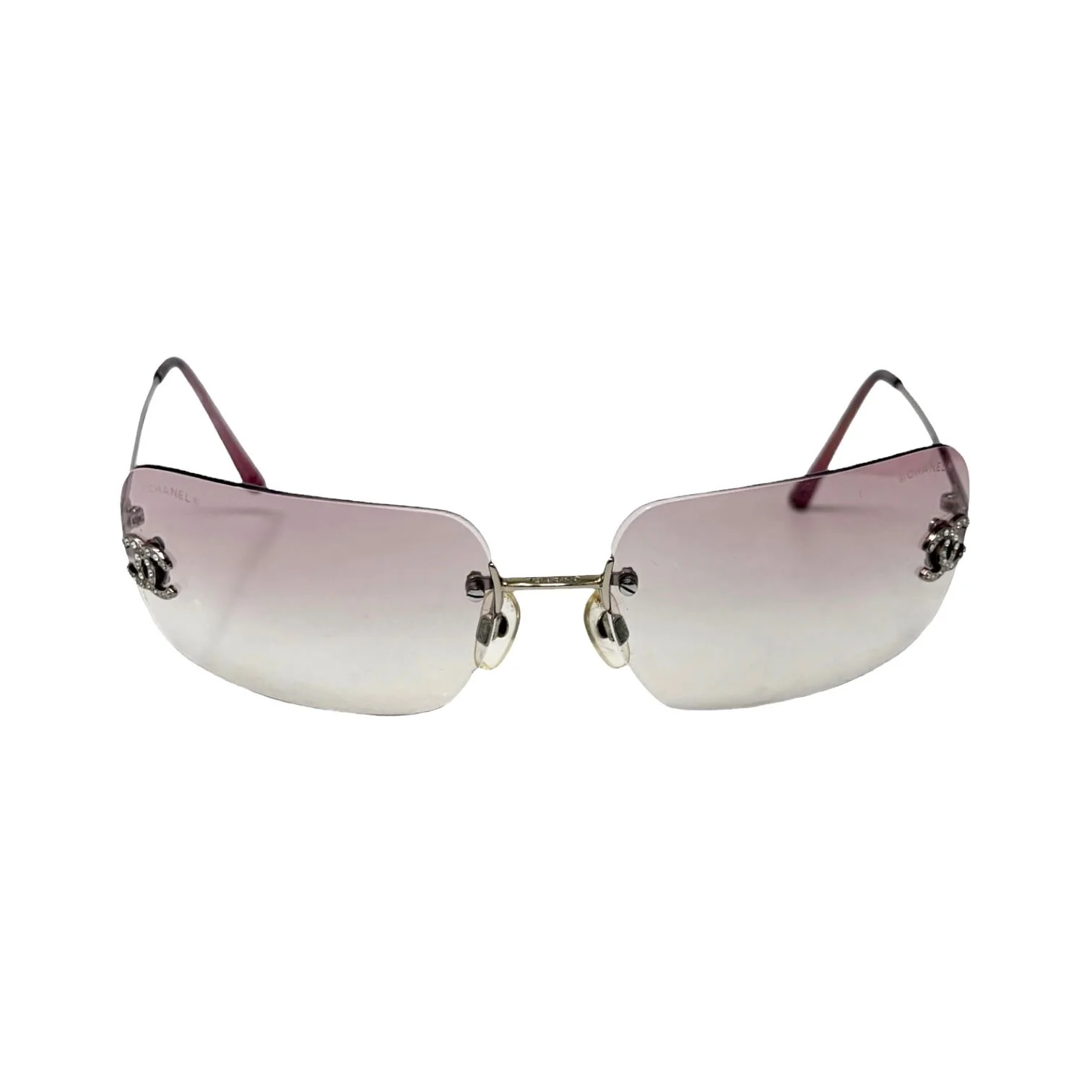 Chanel Pink Rhinestone Rimless Sunglasses - Image 2