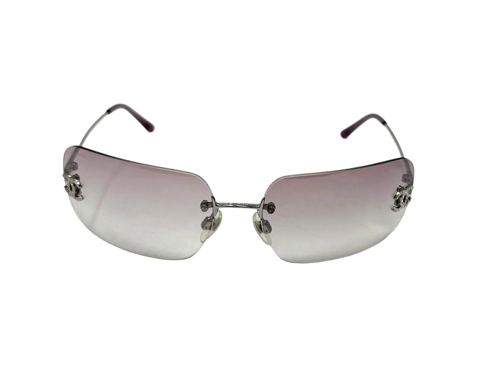 Chanel Pink Rhinestone Rimless Sunglasses - Image 2