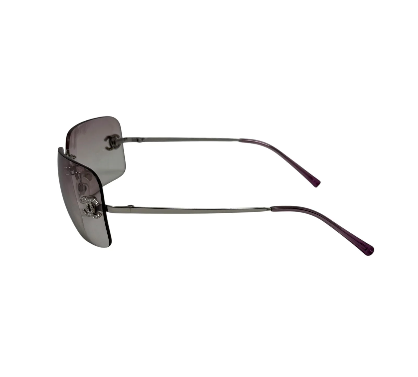 Chanel Pink Rhinestone Rimless Sunglasses - Image 3