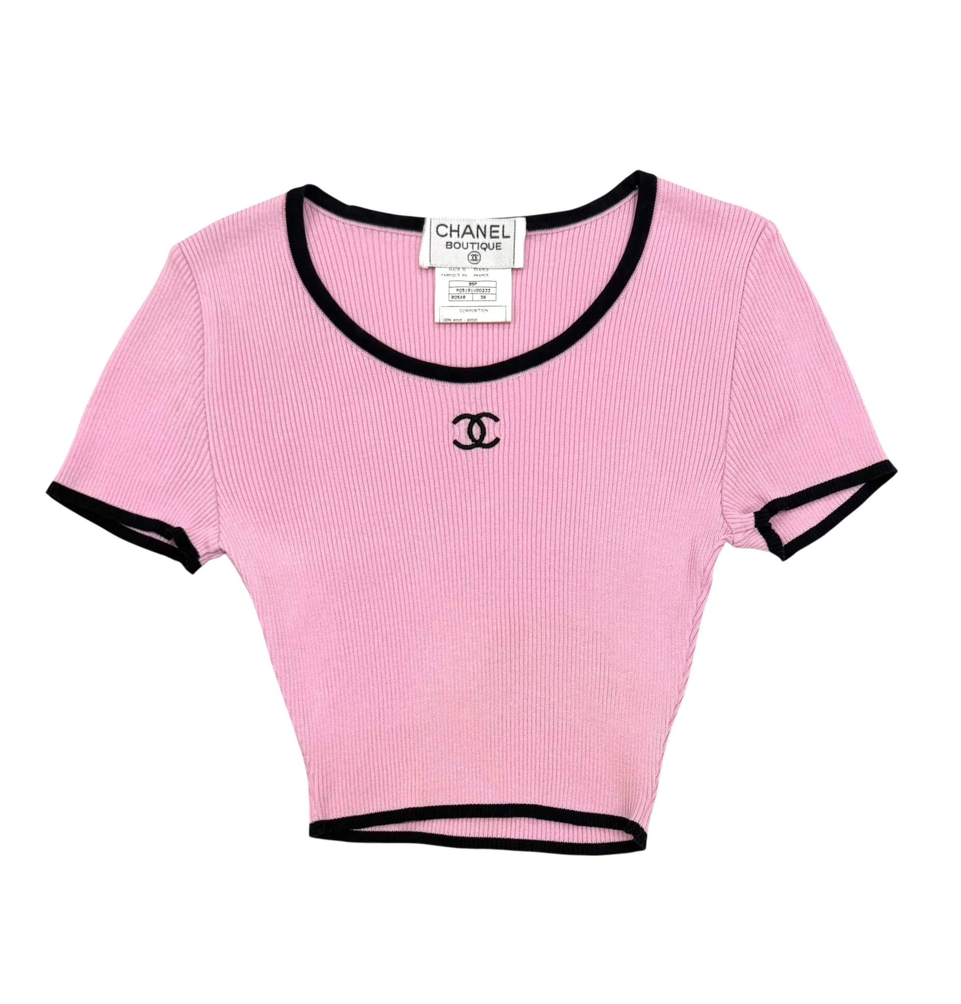 Chanel Pink Ribbed Logo Cropped Top