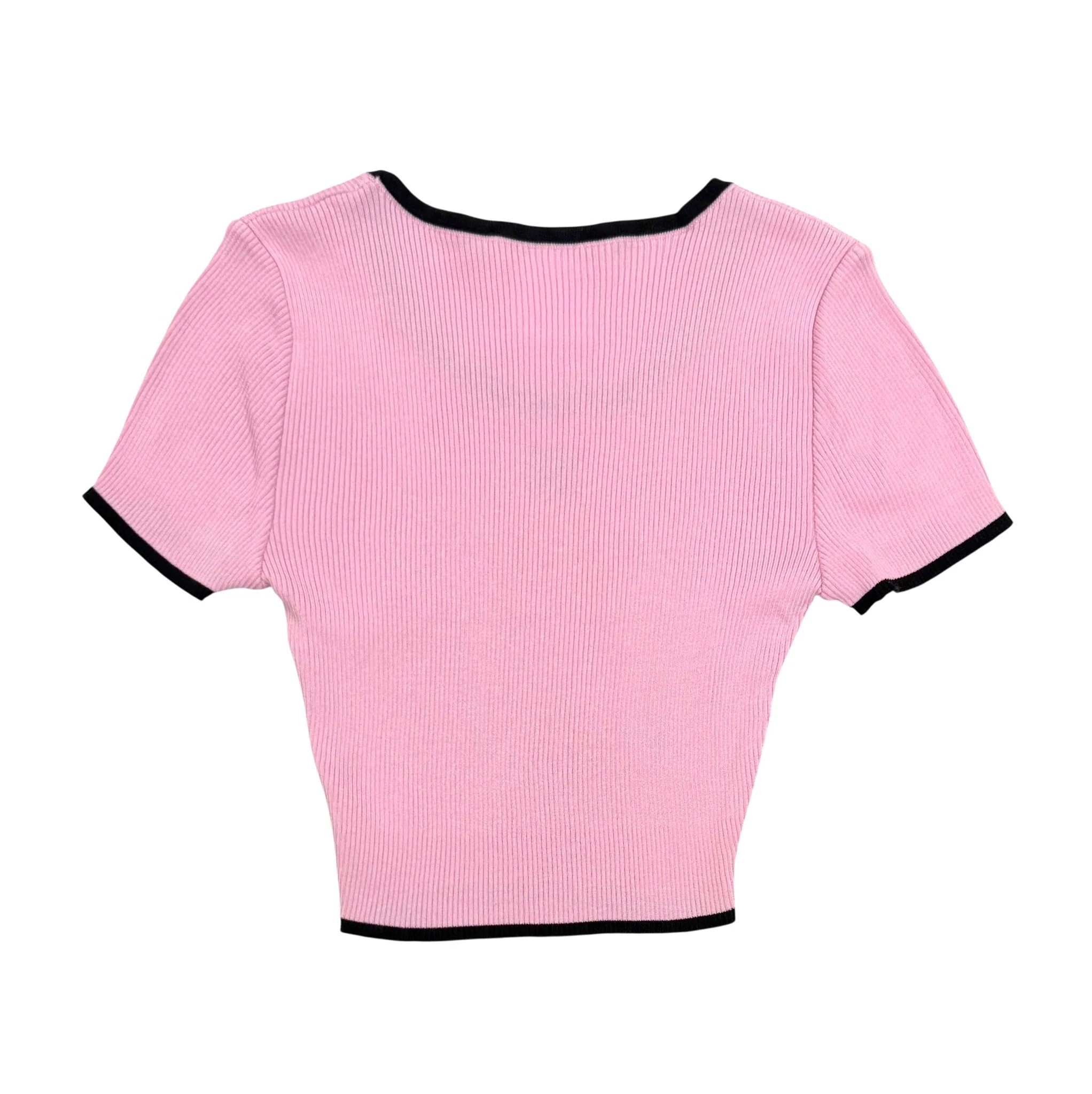Chanel Pink Ribbed Logo Cropped Top - Image 2