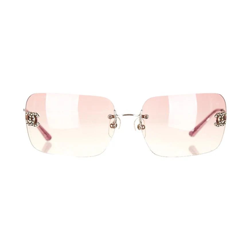 Chanel Pink Rimless Rhinestone Logo Sunglasses - Image 2