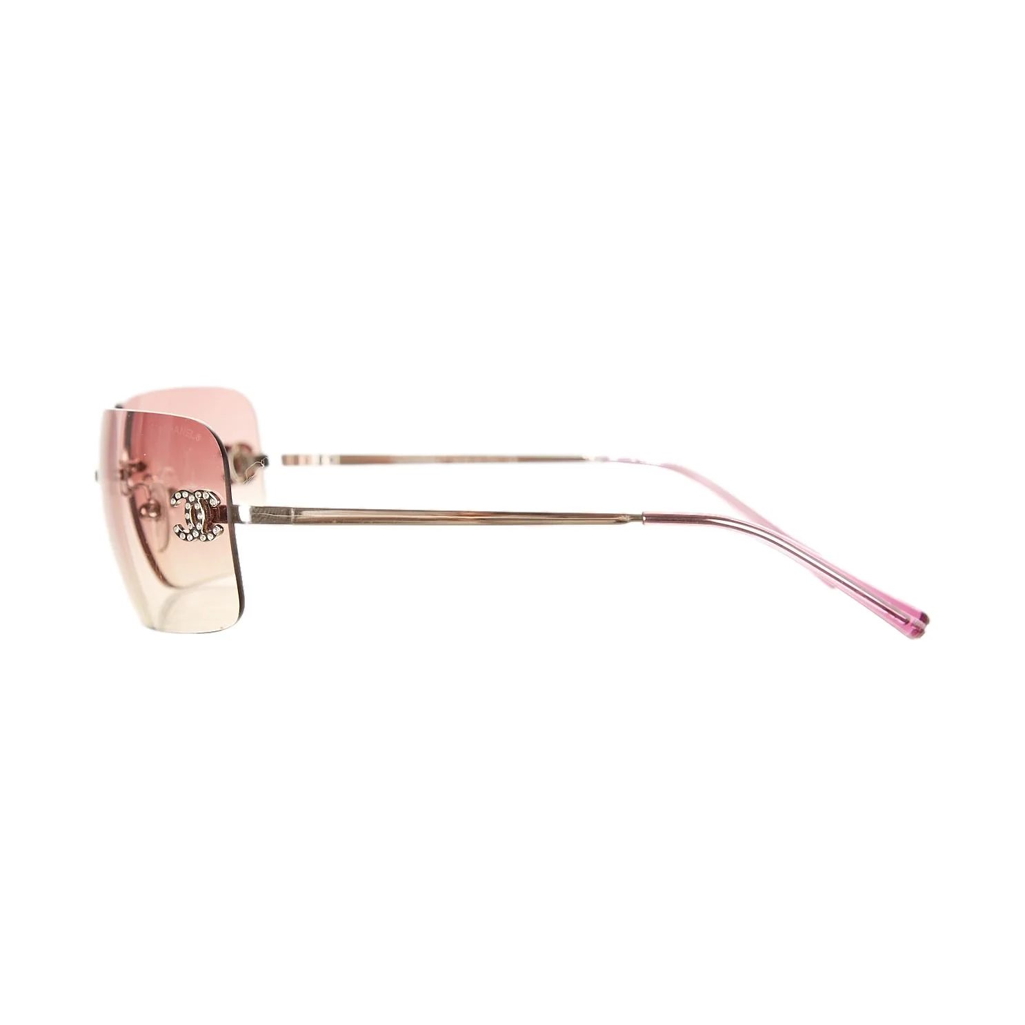 Chanel Pink Rimless Rhinestone Logo Sunglasses - Image 3