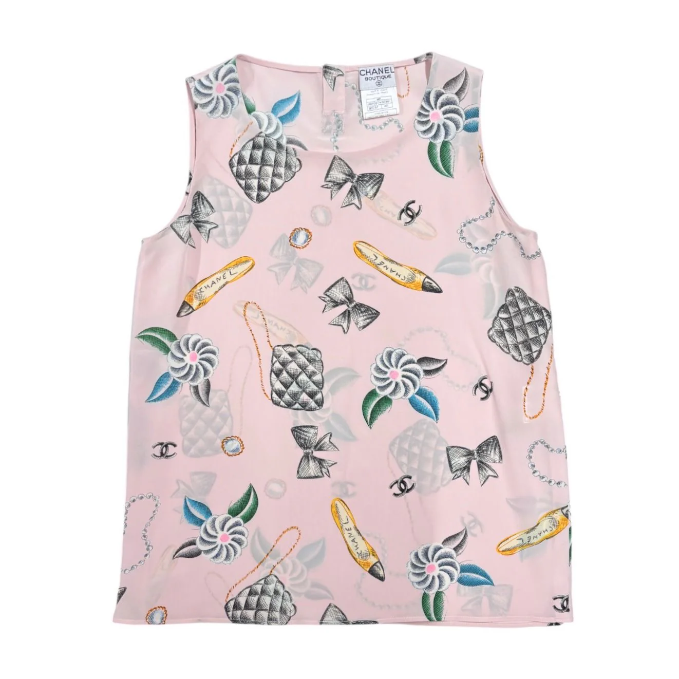 Chanel Pink Silk Icon Tank Top