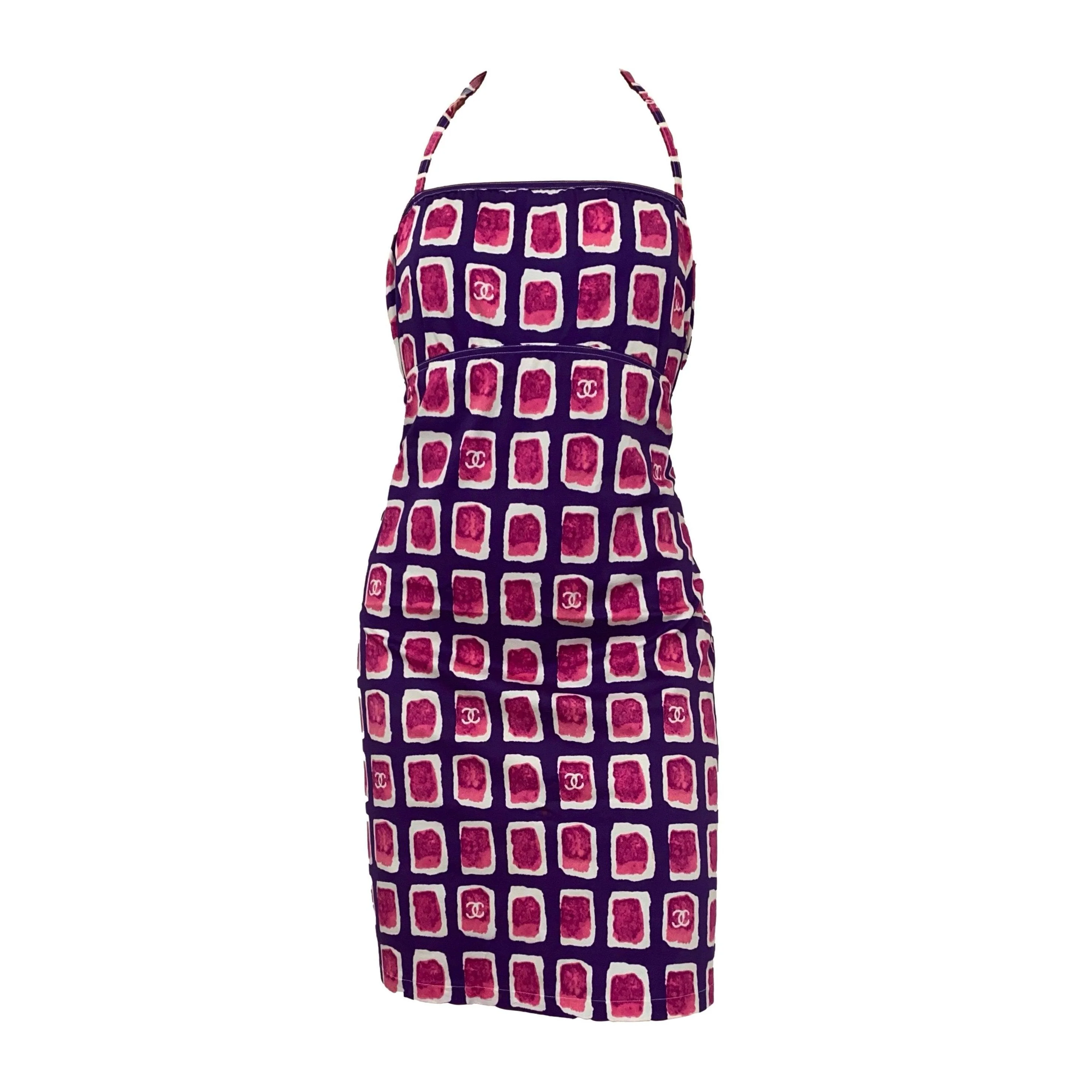 Chanel Pink Square Logo Halter Dress