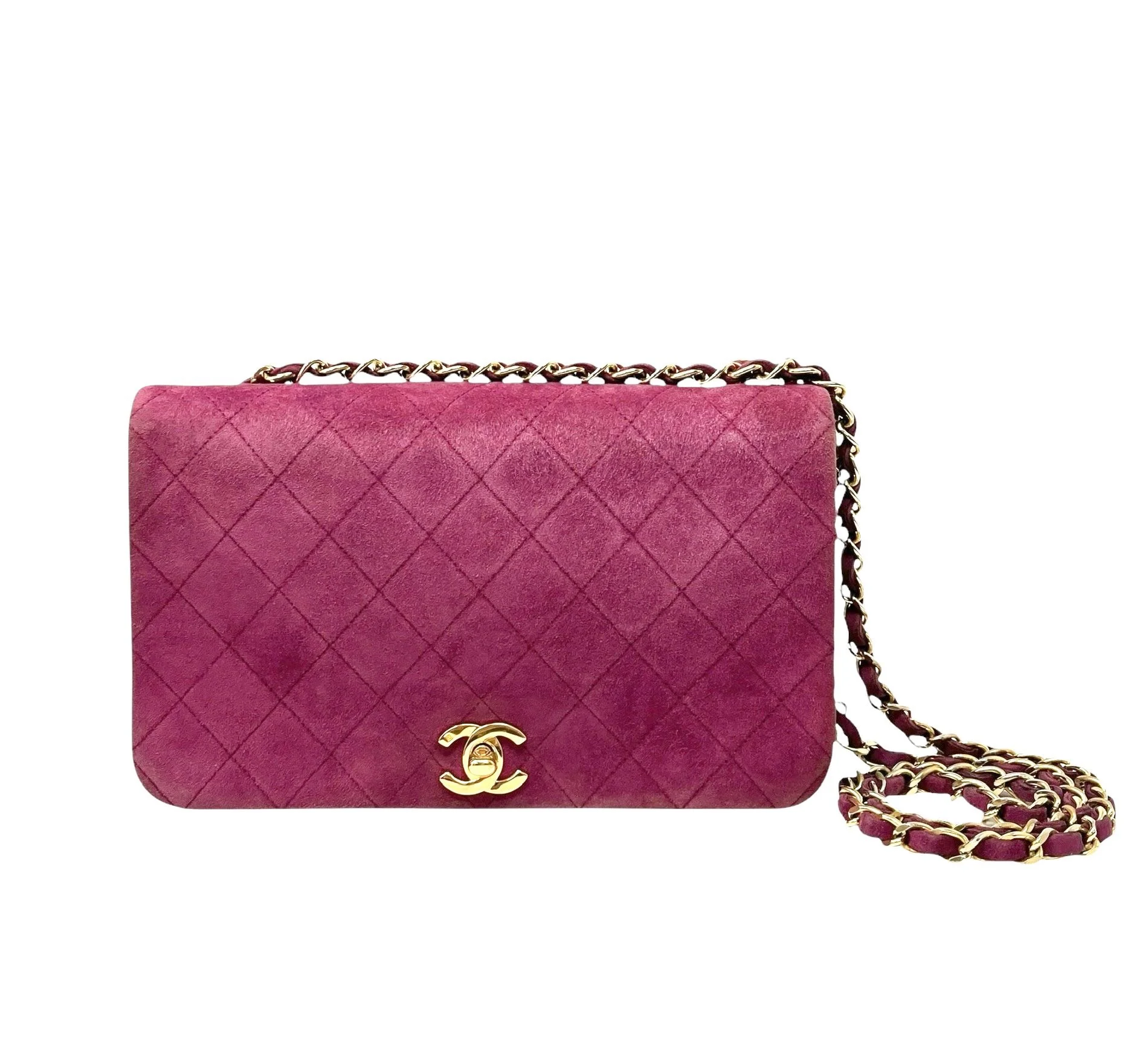 Chanel Pink Suede Quilted Flap Bag