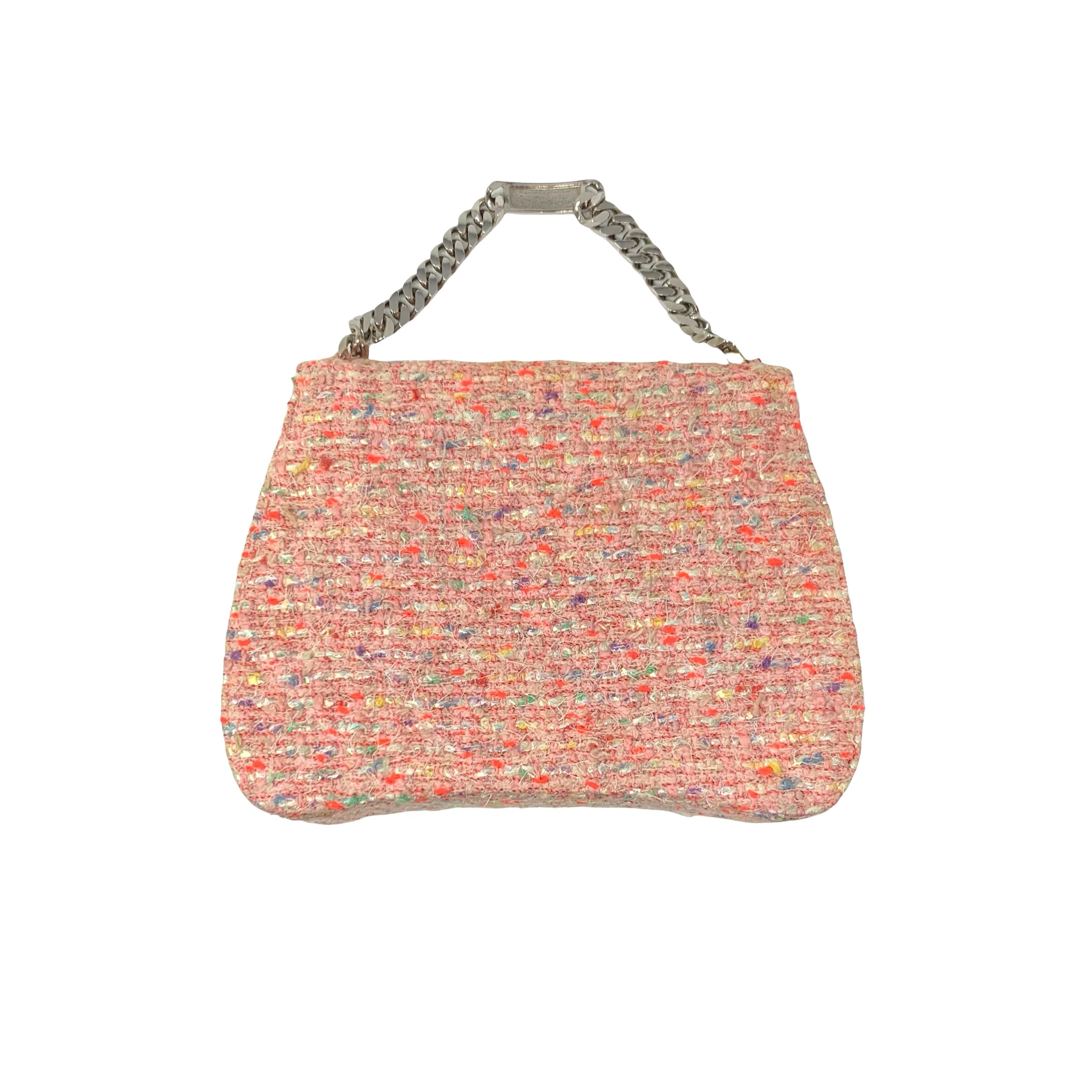Chanel Pink Tweed Chain Bag - Image 2