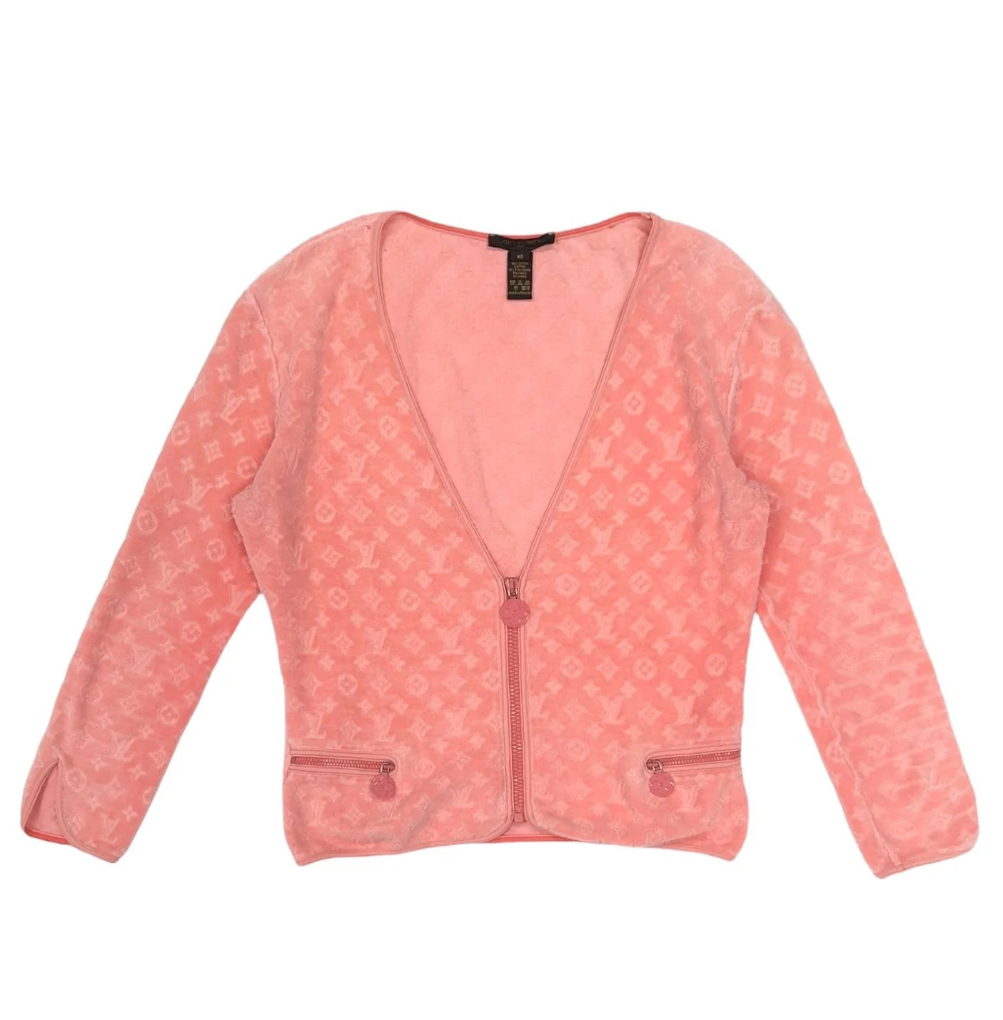 Louis Vuitton Pink Velour Logo Cardigan
