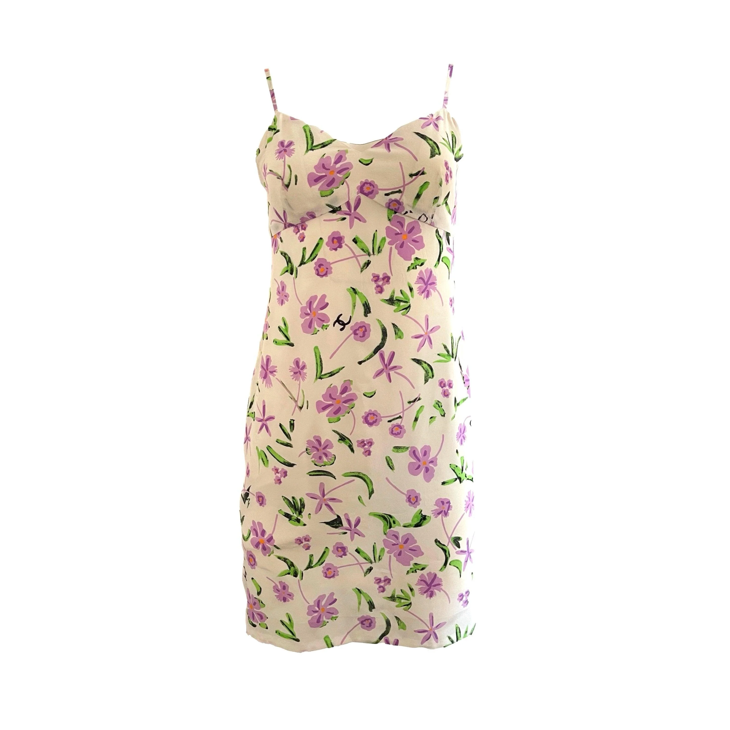 Chanel Purple Floral Logo Dress