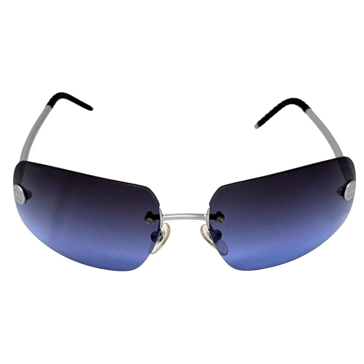 Chanel Blue Logo Rimless Sunglasses - Image 2