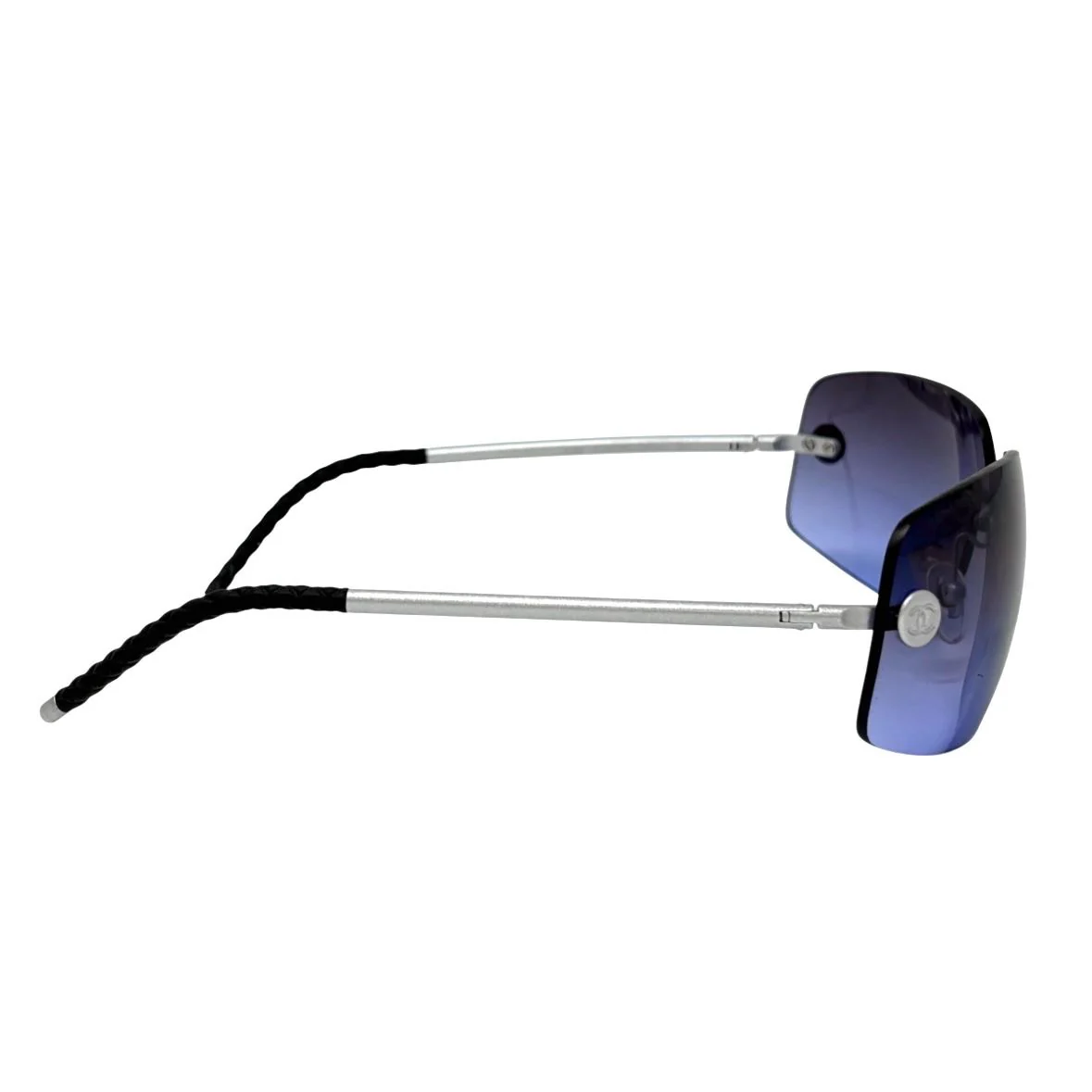 Chanel Blue Logo Rimless Sunglasses - Image 3