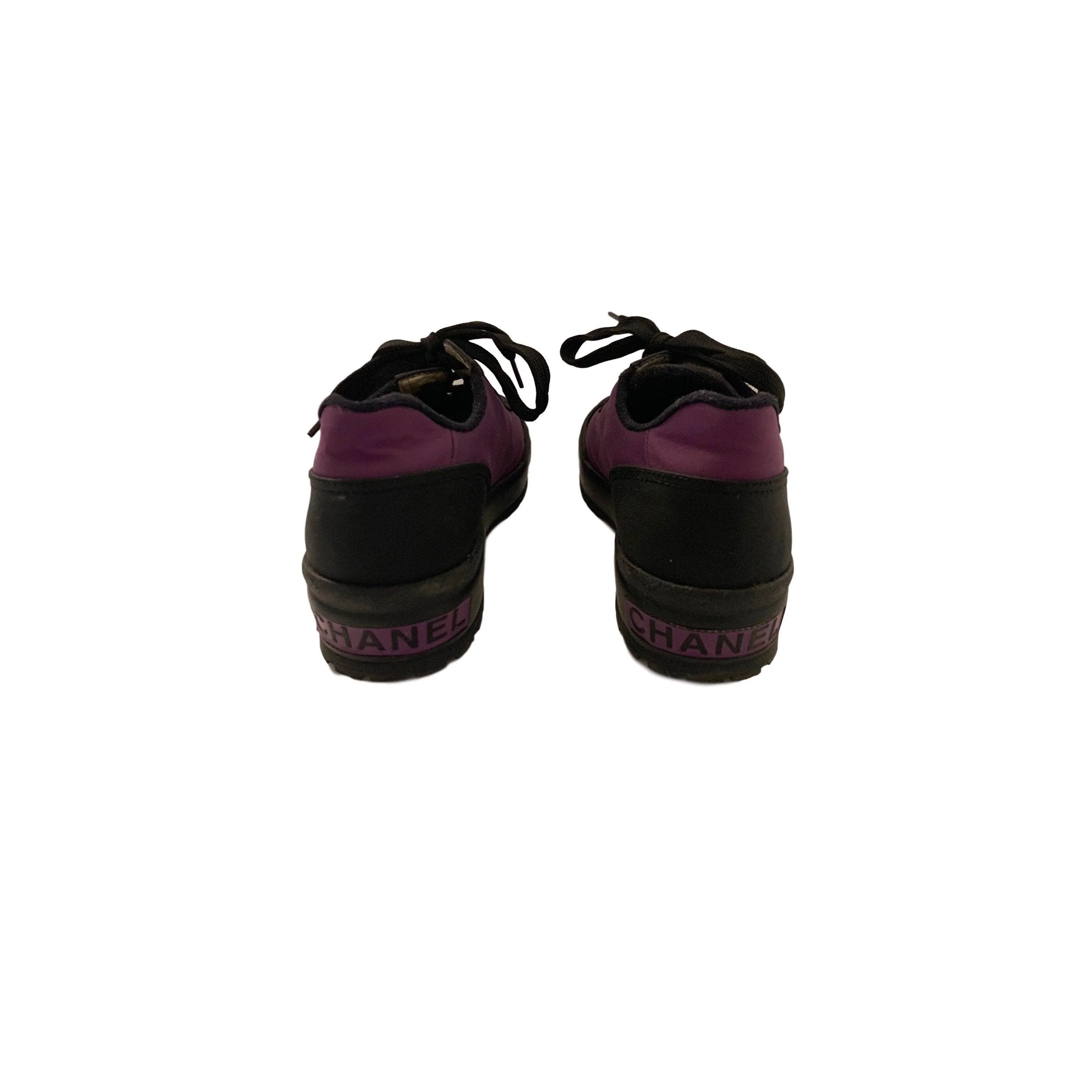 Chanel Purple Logo Toe Platform Sneakers - Image 4