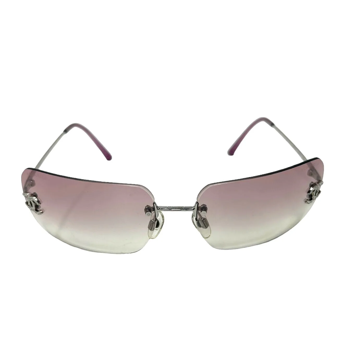 Chanel Purple Rhinestone Logo Rimless Sunglasses - Image 2