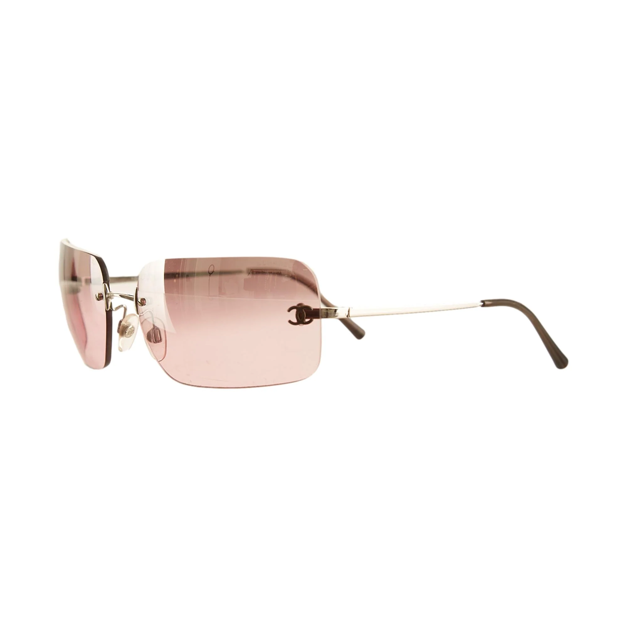 Chanel Purple Rhinestone Logo Rimless Sunglasses