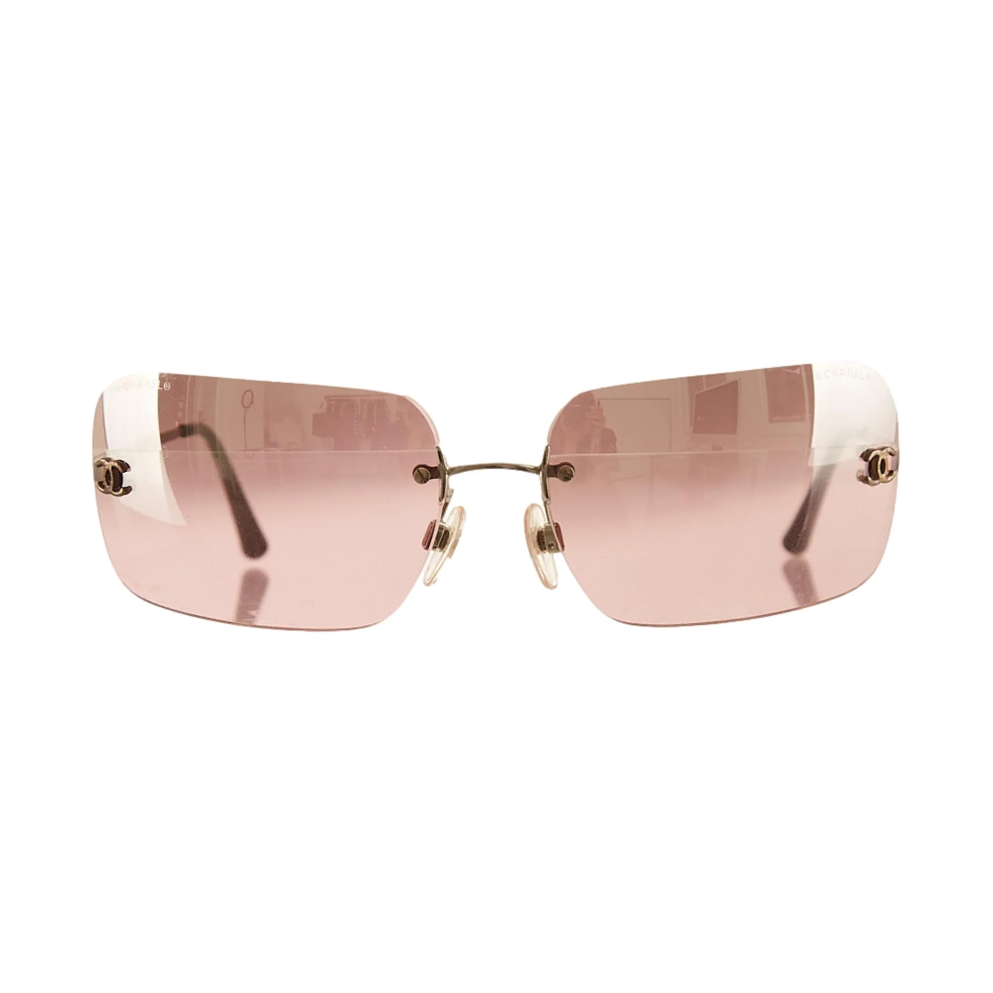 Chanel Purple Rhinestone Logo Rimless Sunglasses - Image 2