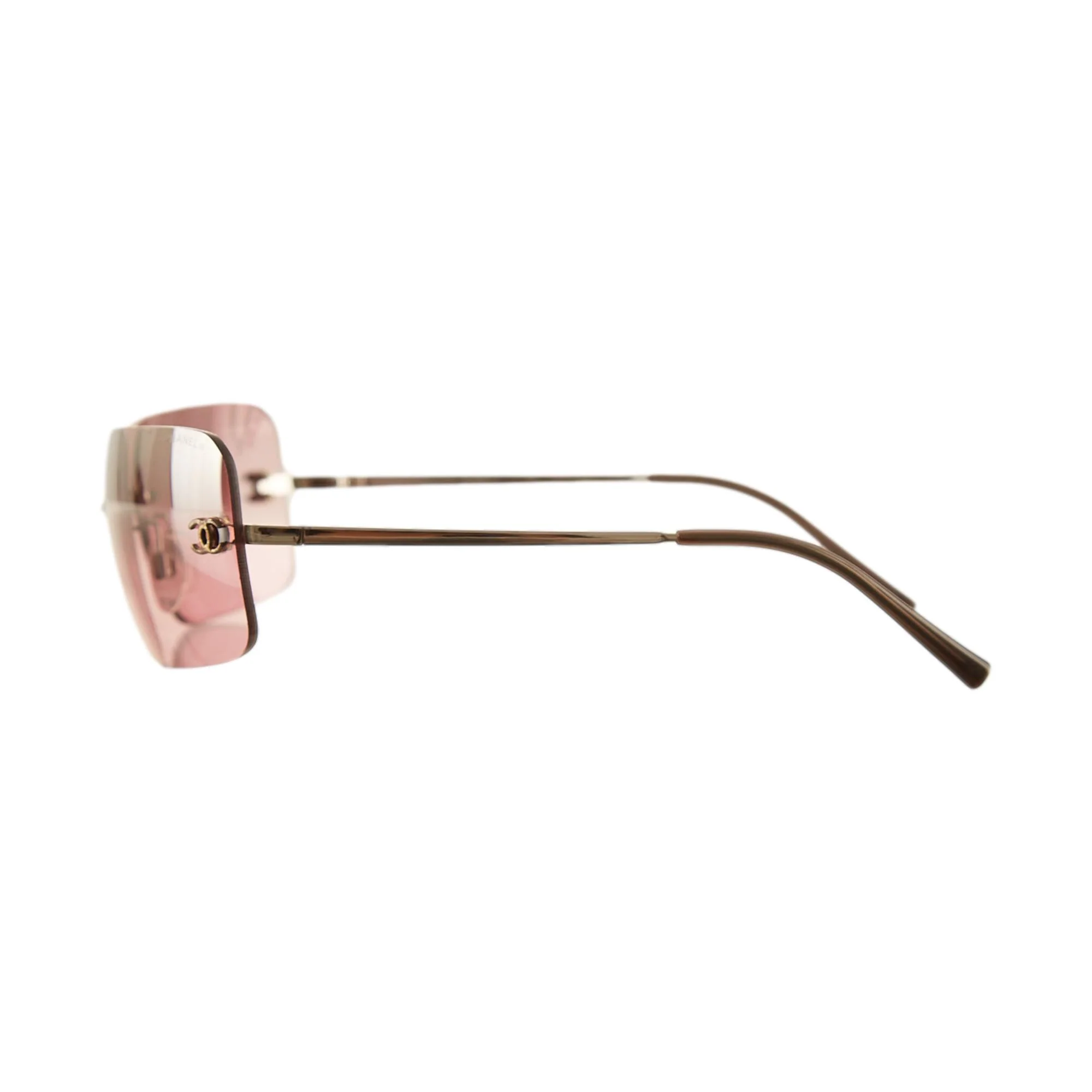 Chanel Purple Rhinestone Logo Rimless Sunglasses - Image 3