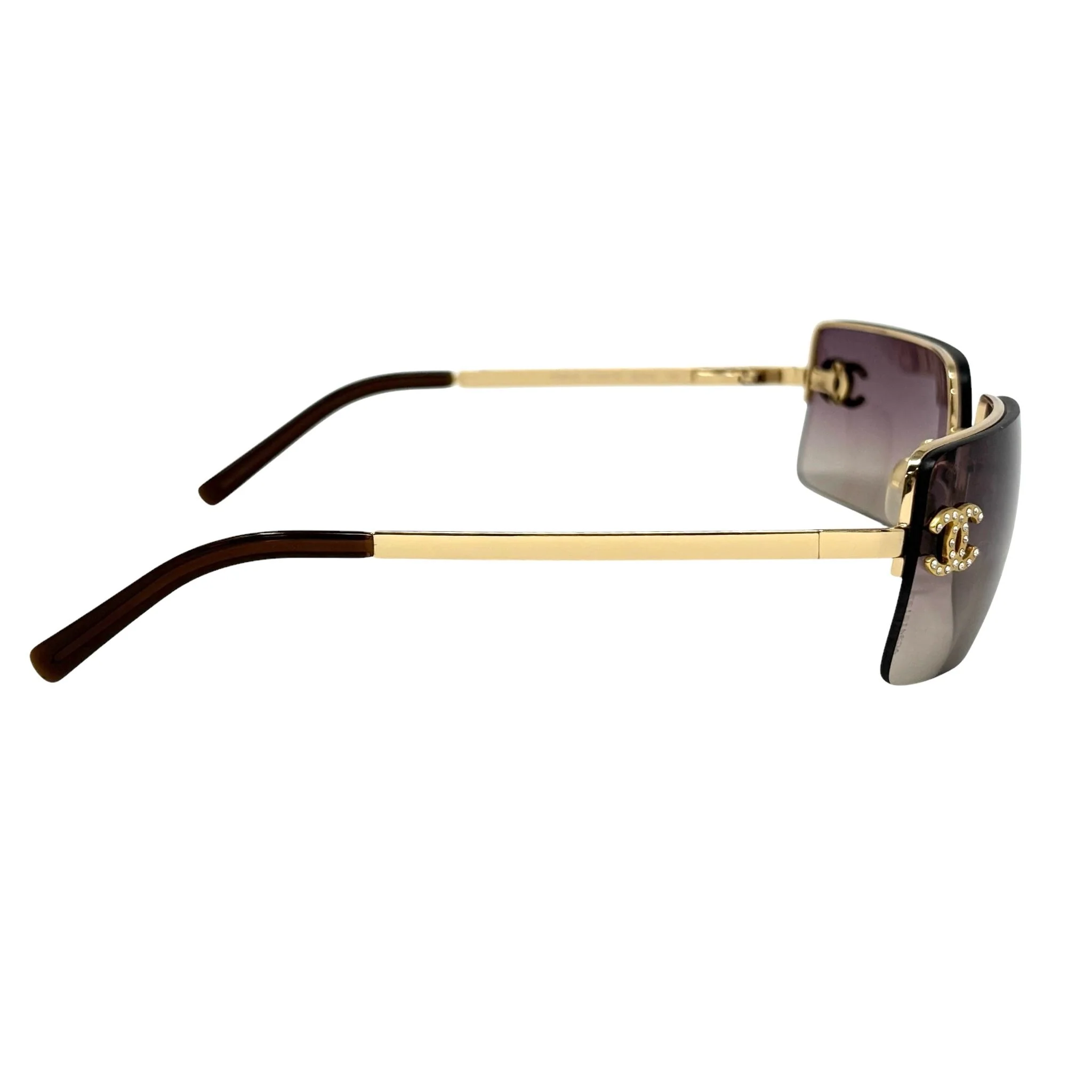 Chanel Purple Rhinestone Rimless Sunglasses - Image 3