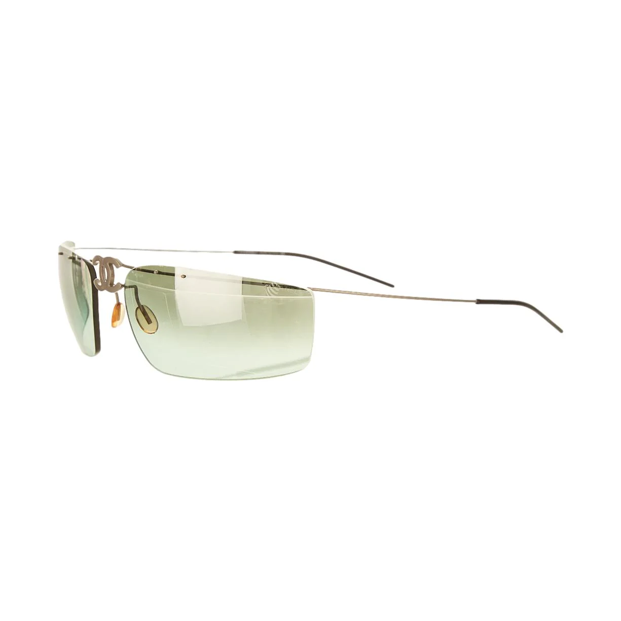 Chanel Green Rimless Center Logo Sunglasses