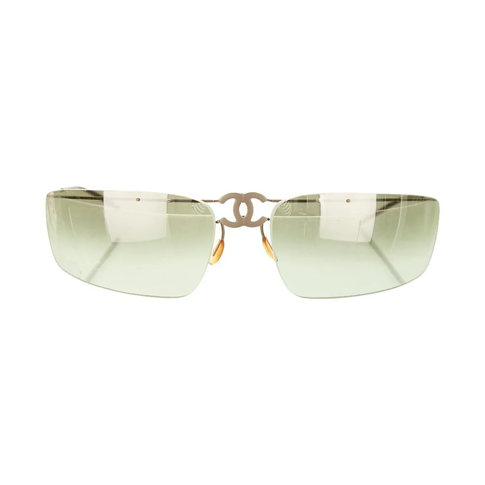 Chanel Green Rimless Center Logo Sunglasses - Image 2