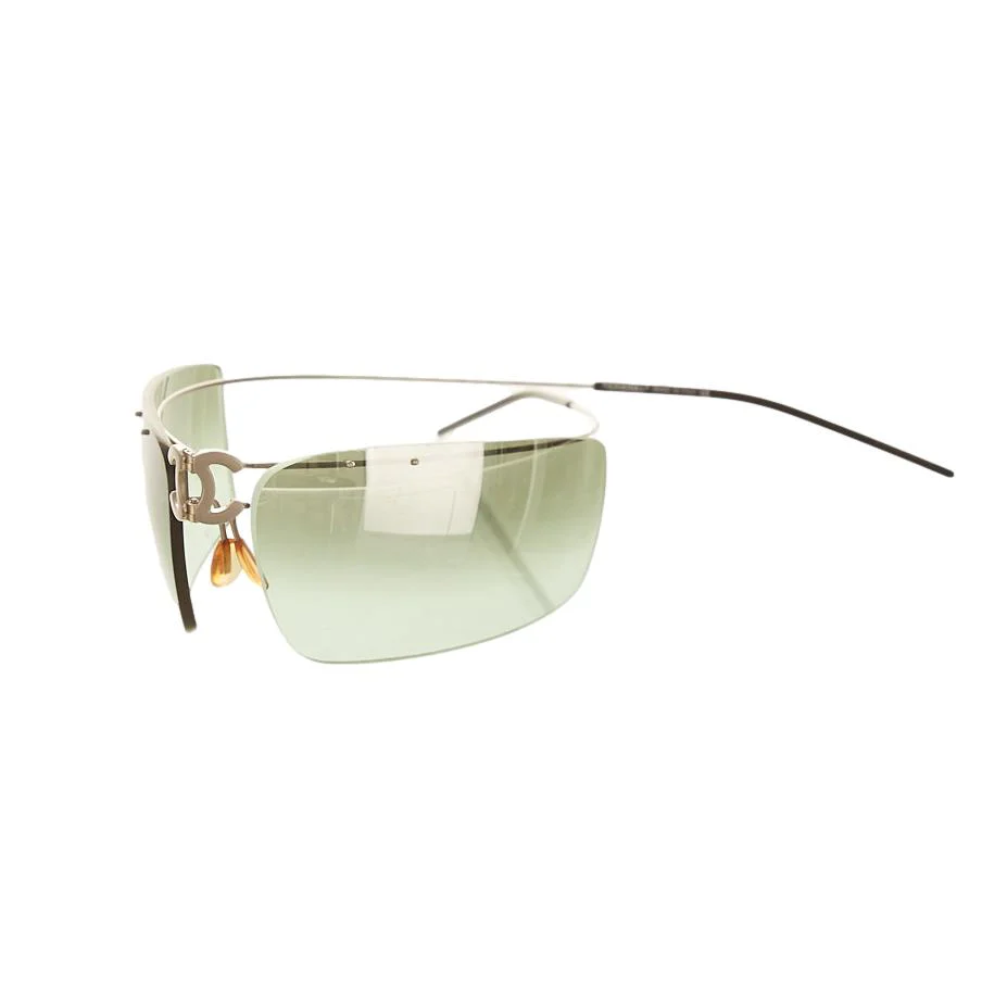 Chanel Green Rimless Center Logo Sunglasses - Image 4