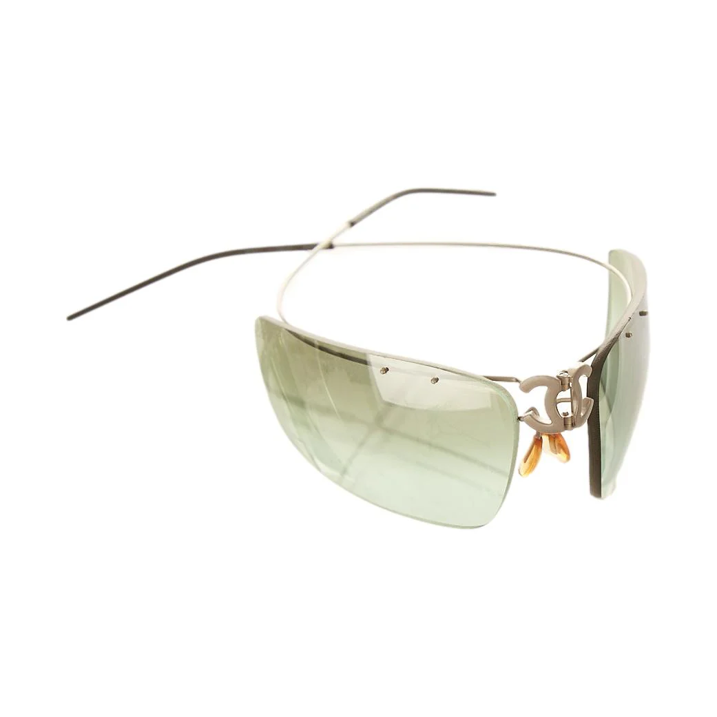 Chanel Green Rimless Center Logo Sunglasses - Image 5