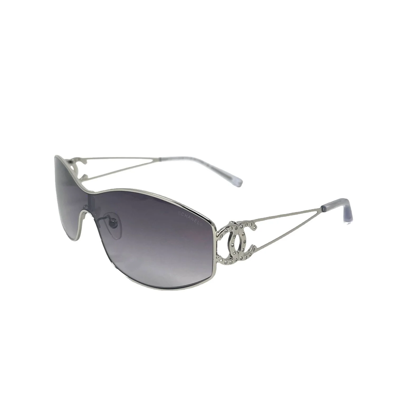 Chanel Purple Rimless Rhinestone Visor Sunglasses