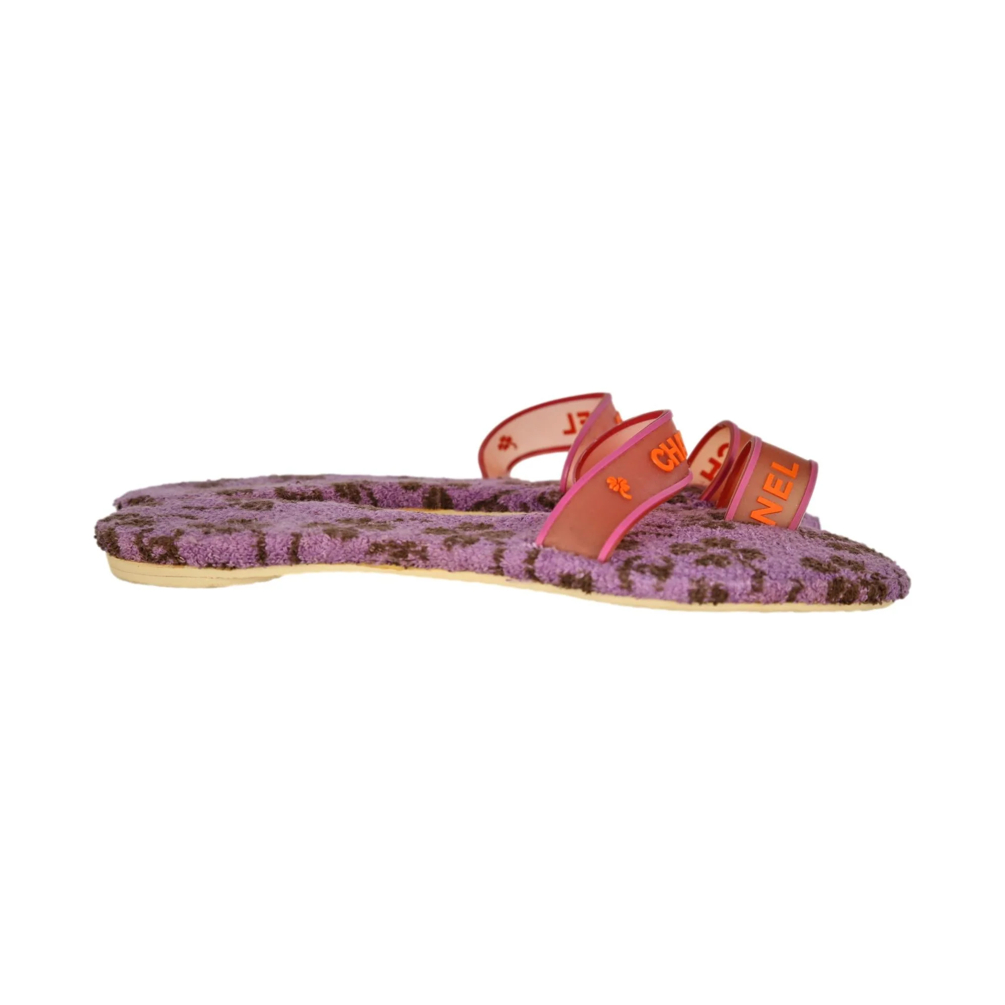 Chanel Purple Terrycloth Logo Sandals - Image 2