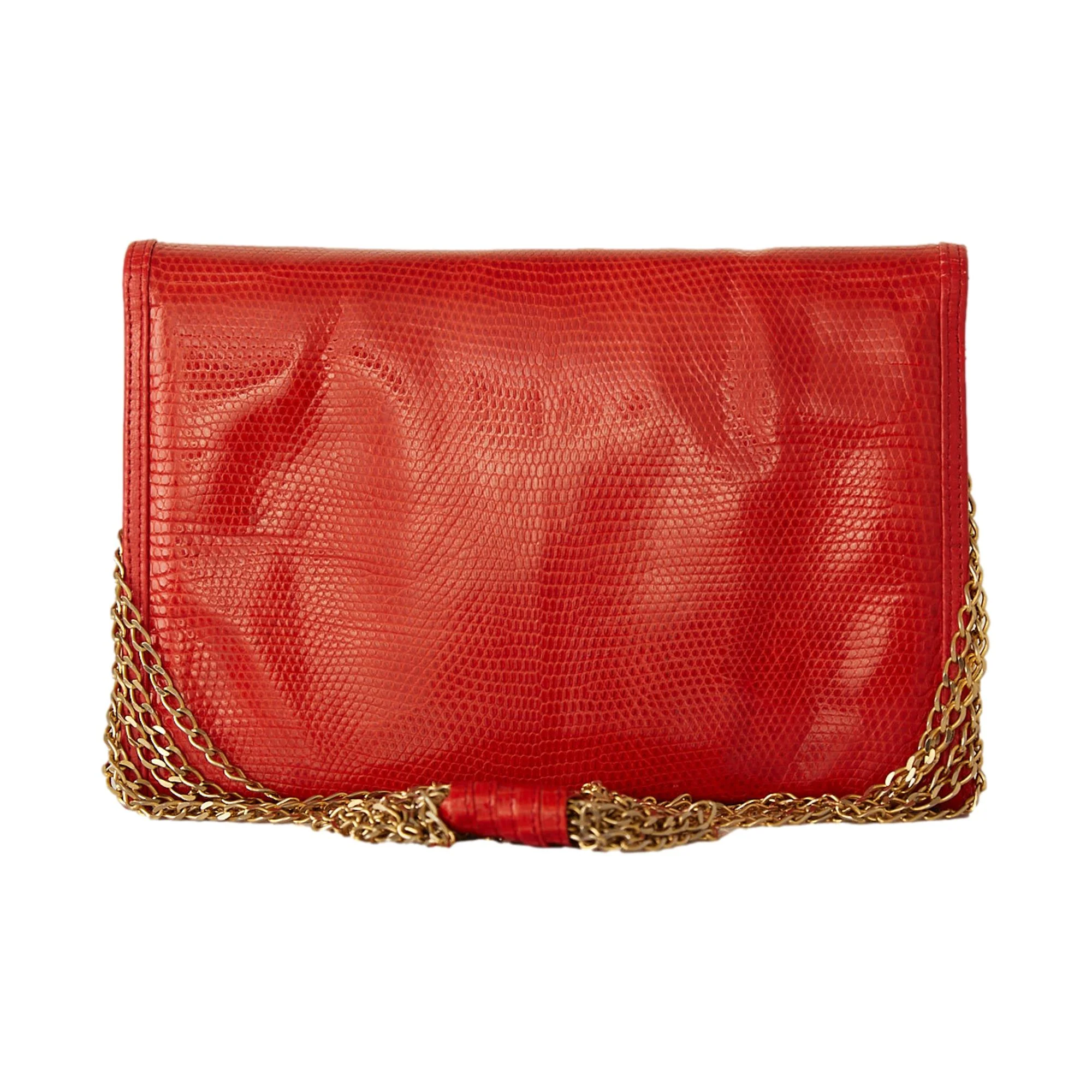 Chanel Red Lizard Chain Flap Bag - Image 2