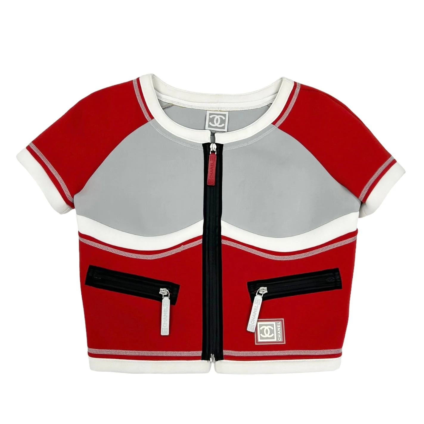 Chanel Red Logo Neoprene Top