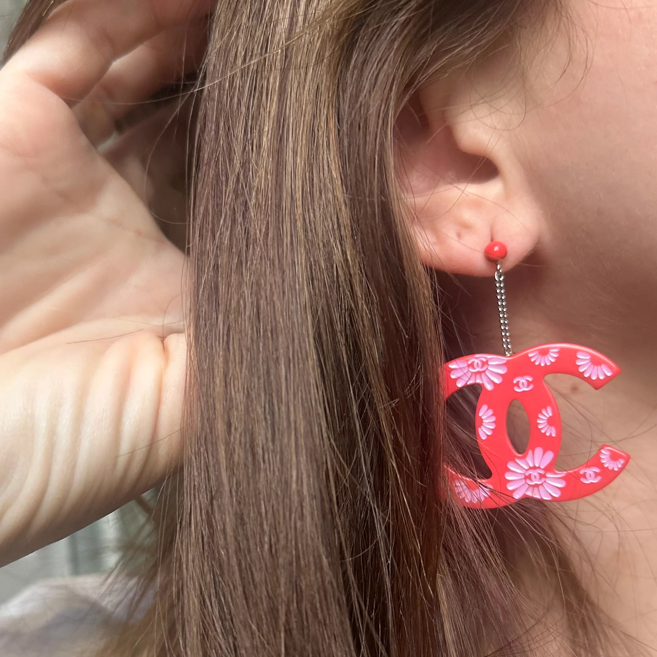 Chanel Red/Purple Jumbo Logo Earrings