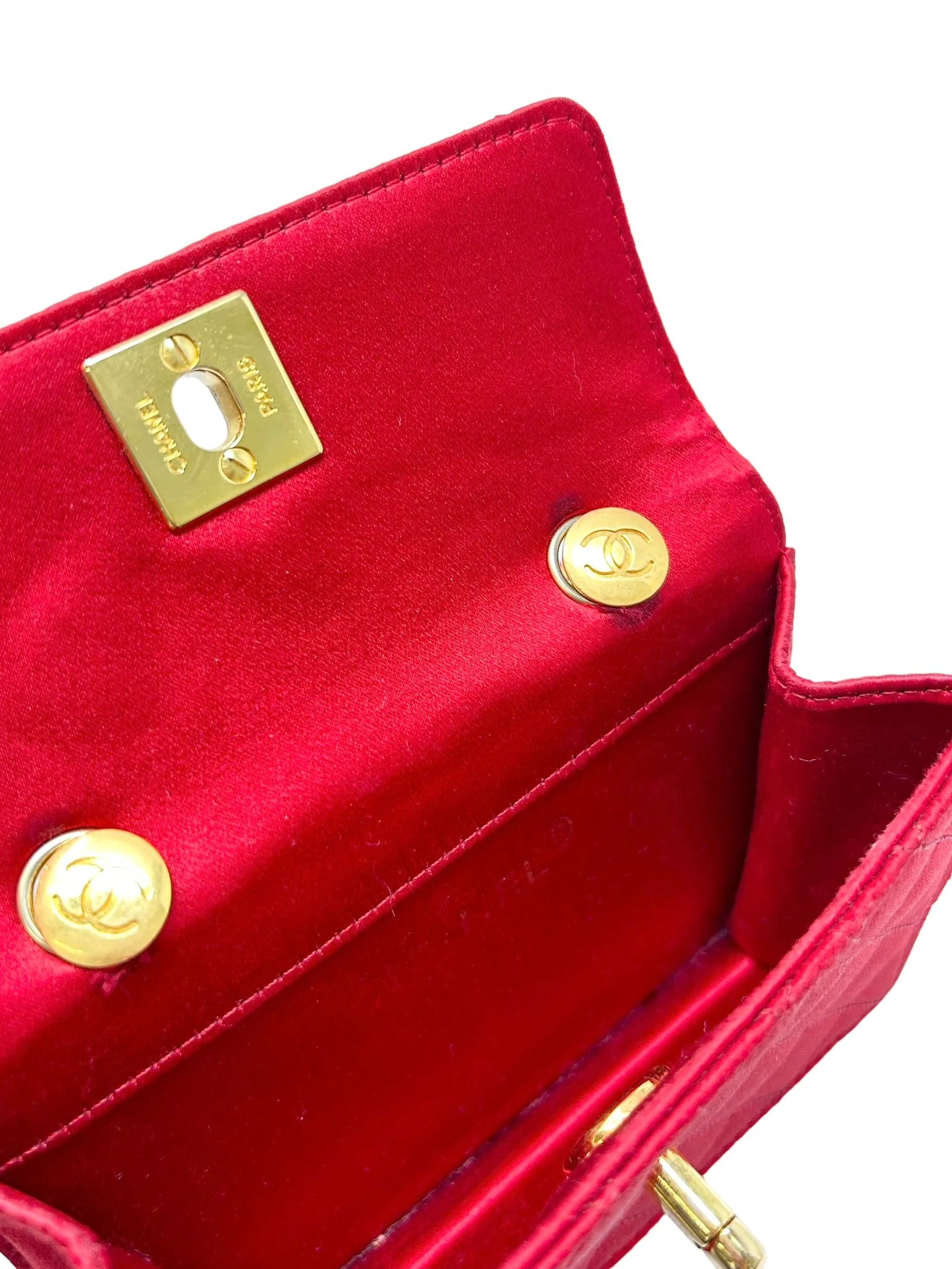 Chanel Red Satin Mini Flap Bag - Image 4