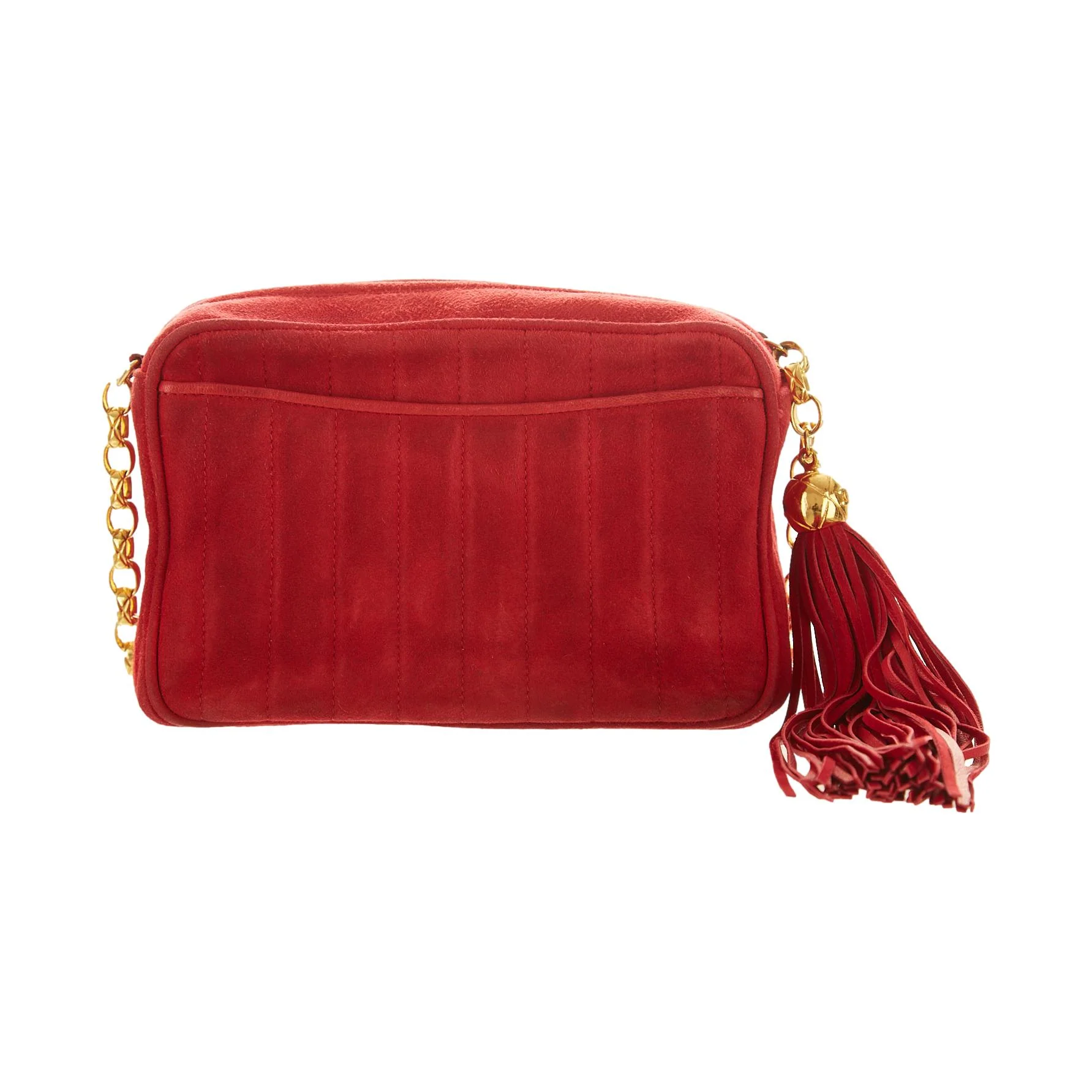 Chanel Red Suede Tassel Shoulder Bag - Image 3