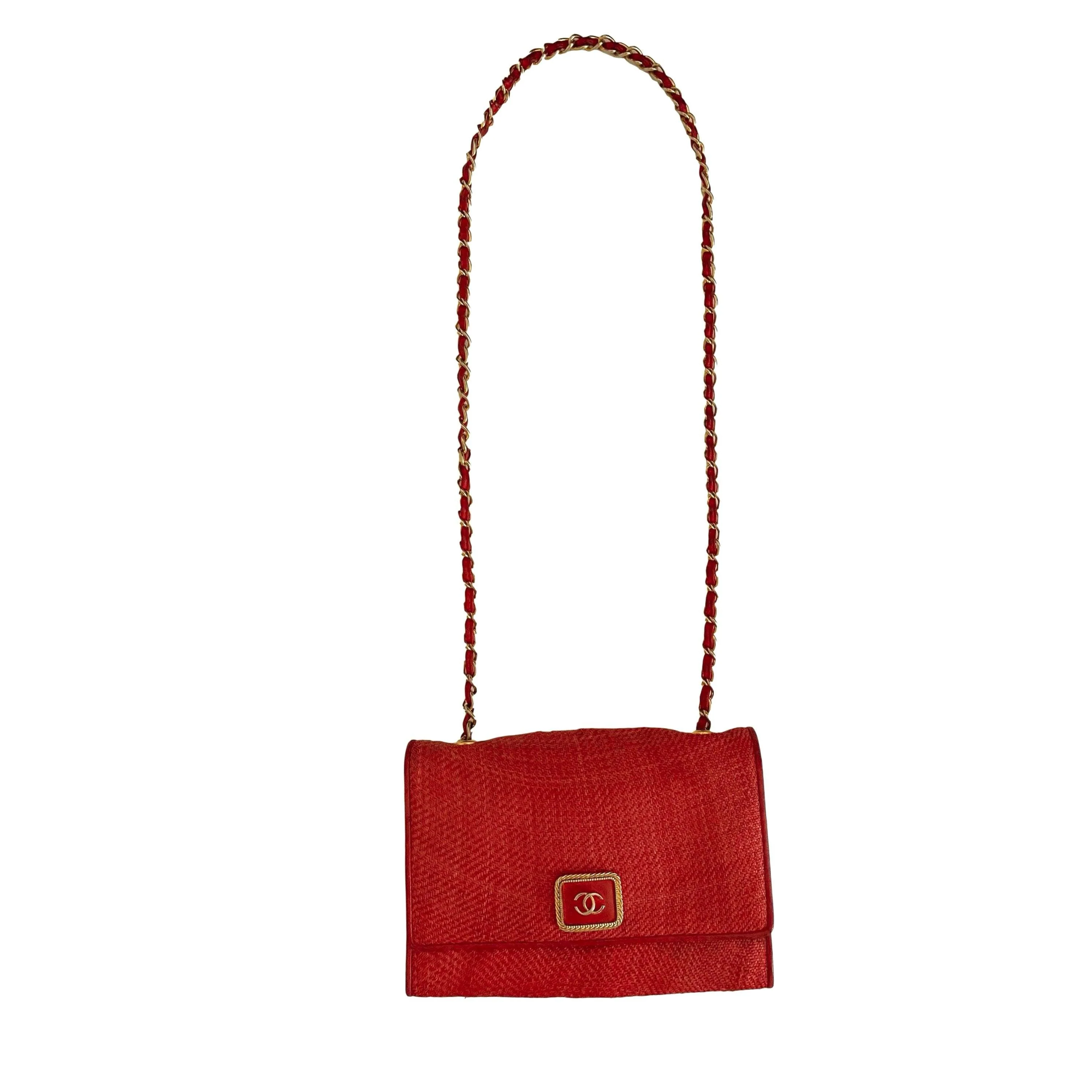 Chanel Red Woven Logo Chain Bag - Image 2
