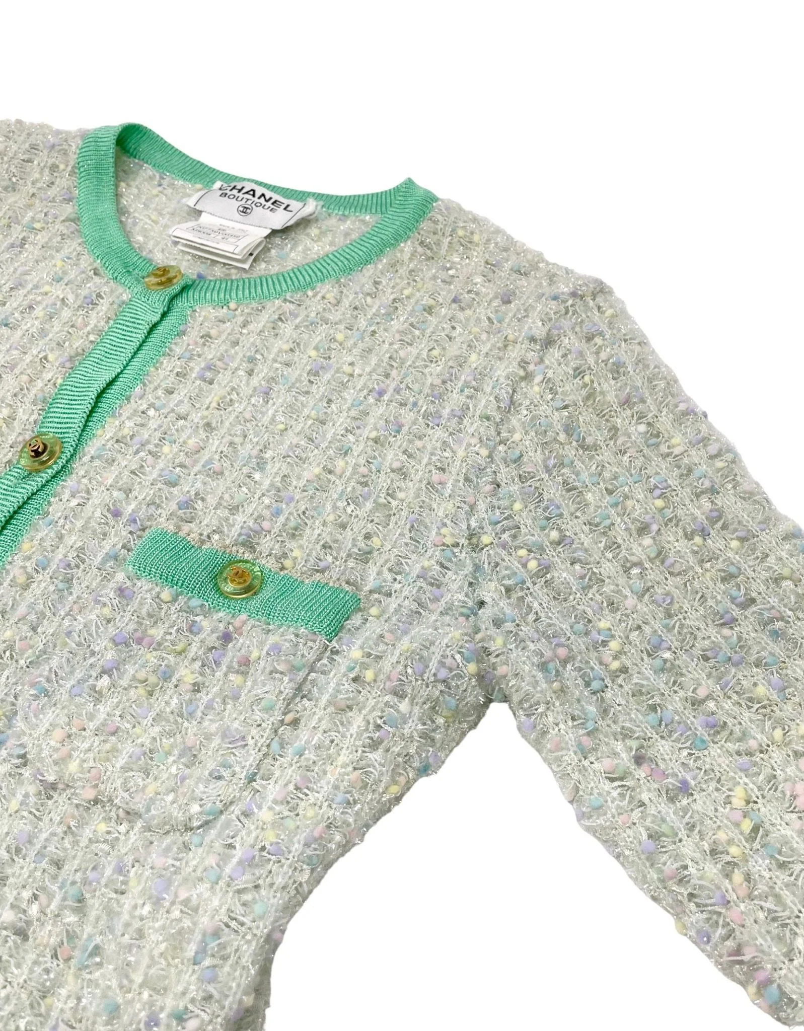 Chanel Sea Foam Textured Logo Cardigan - Image 3
