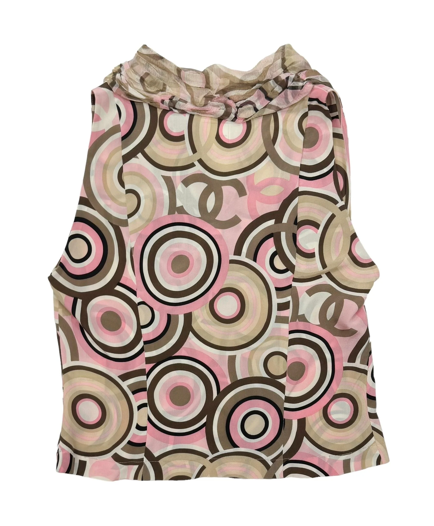Chanel Silk Pink + Brown Circle Print Tank - Image 2