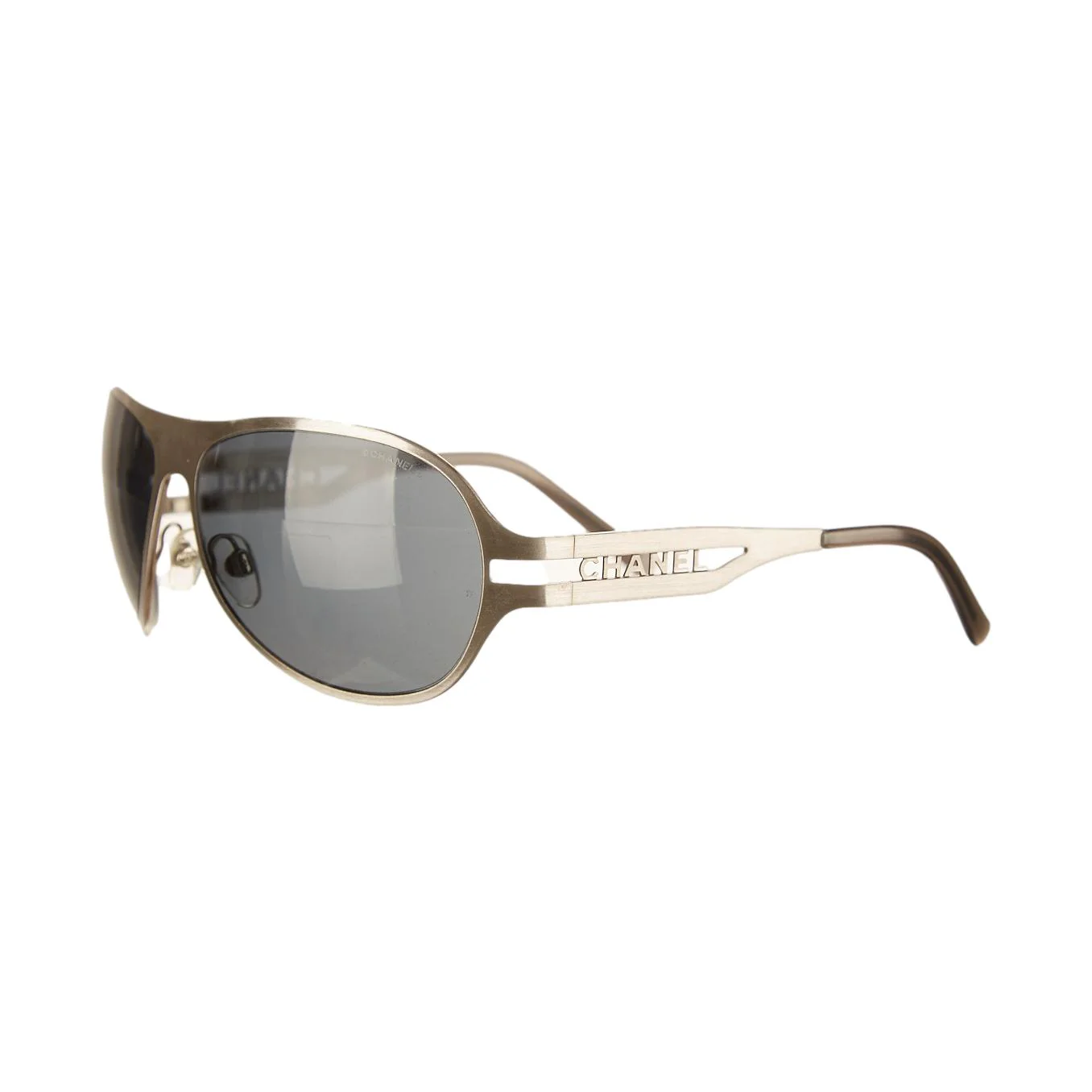 Chanel Silver Logo Aviator Sunglasses