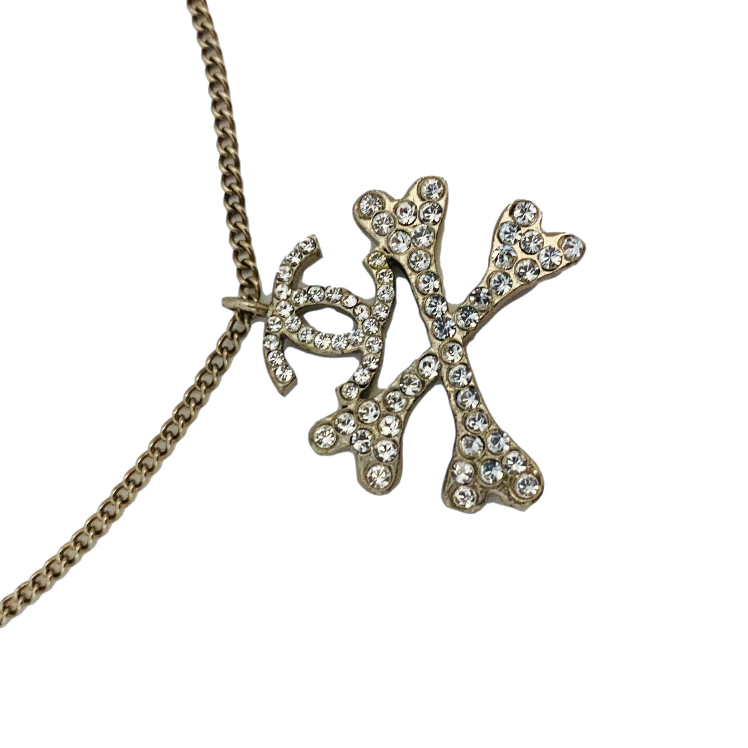 Chanel Silver Logo Rhinestone Necklace - Image 2